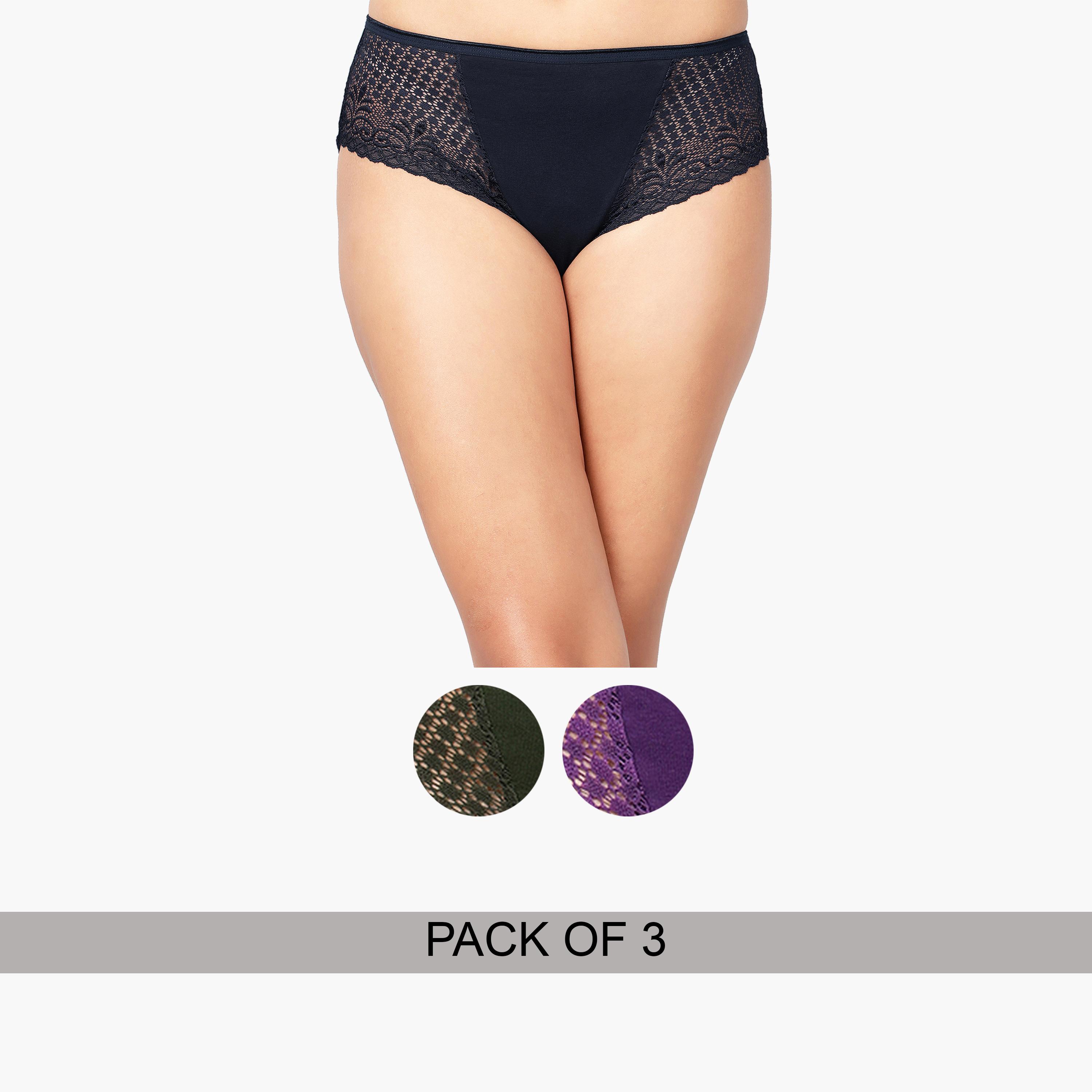 Clovia Pack of 3-Mid Waist Hipster Panties with Lace Wings - Cotton-women-clothing-lingerie-panties-image-1