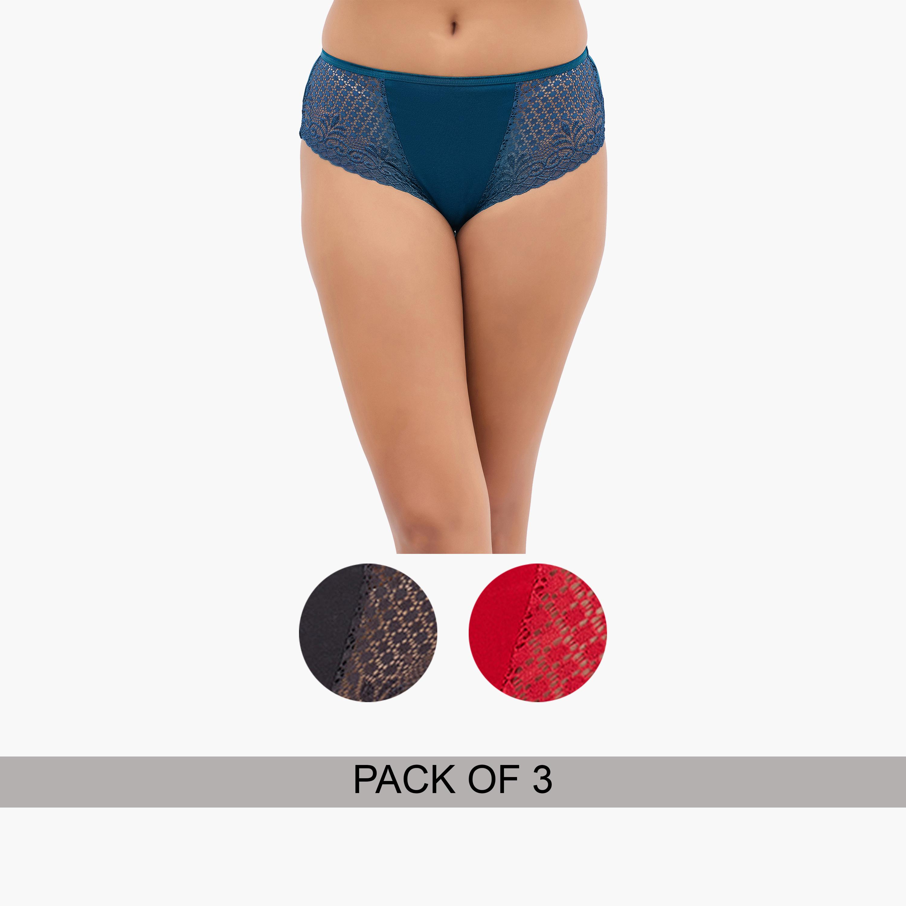 طقم سراويل داخلية هيبستر بتفاصيل دانتيل من 3 قطع-women-clothing-lingerie-panties-image-1