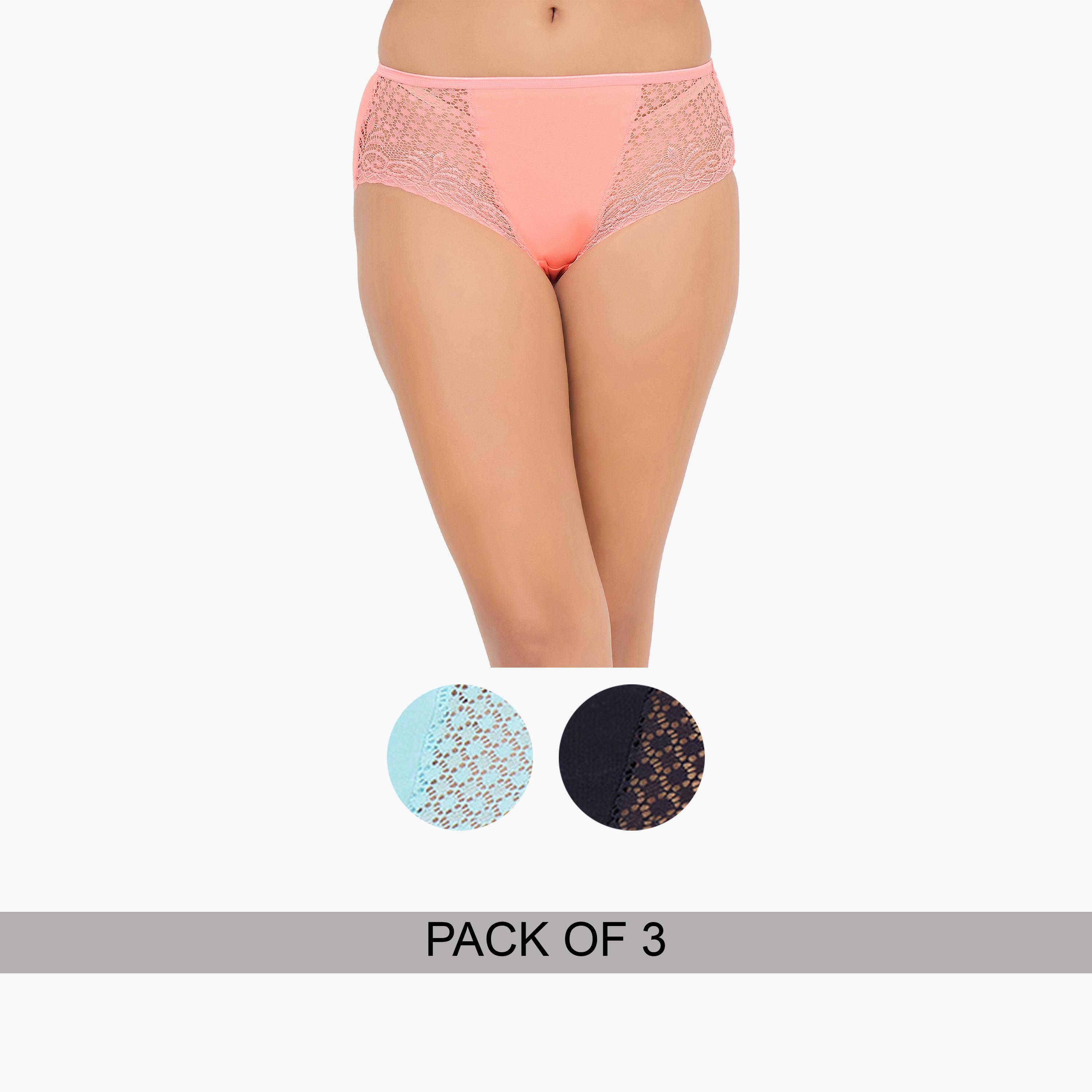 Clovia Pack of 3-Mid Waist Hipster Panty with Lace Wings - Cotton-women-clothing-lingerie-panties-image-1