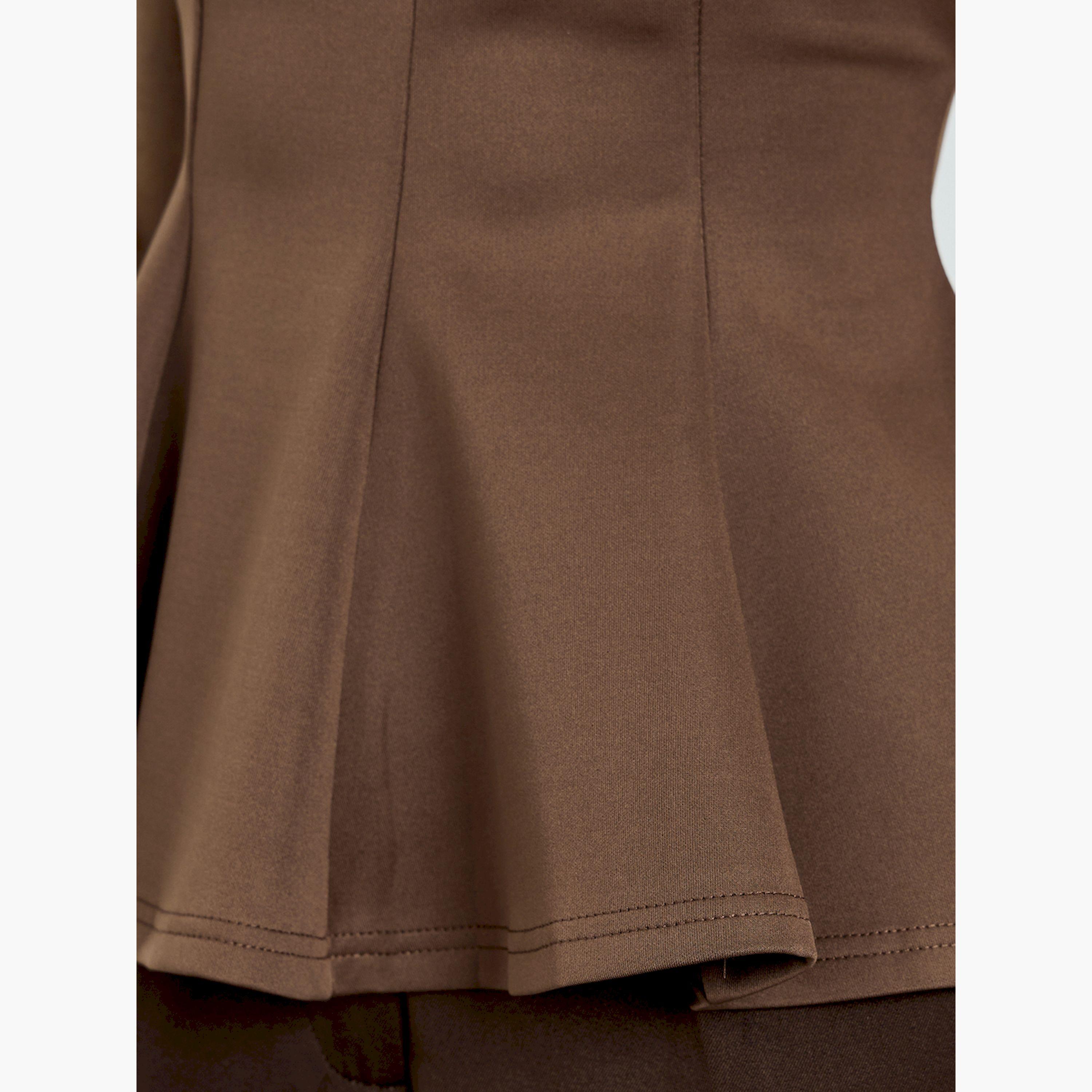 Styli Brown Wide Straps Pleated Peplum Top-women-clothing-shirtsandblouses-blouses-image-5