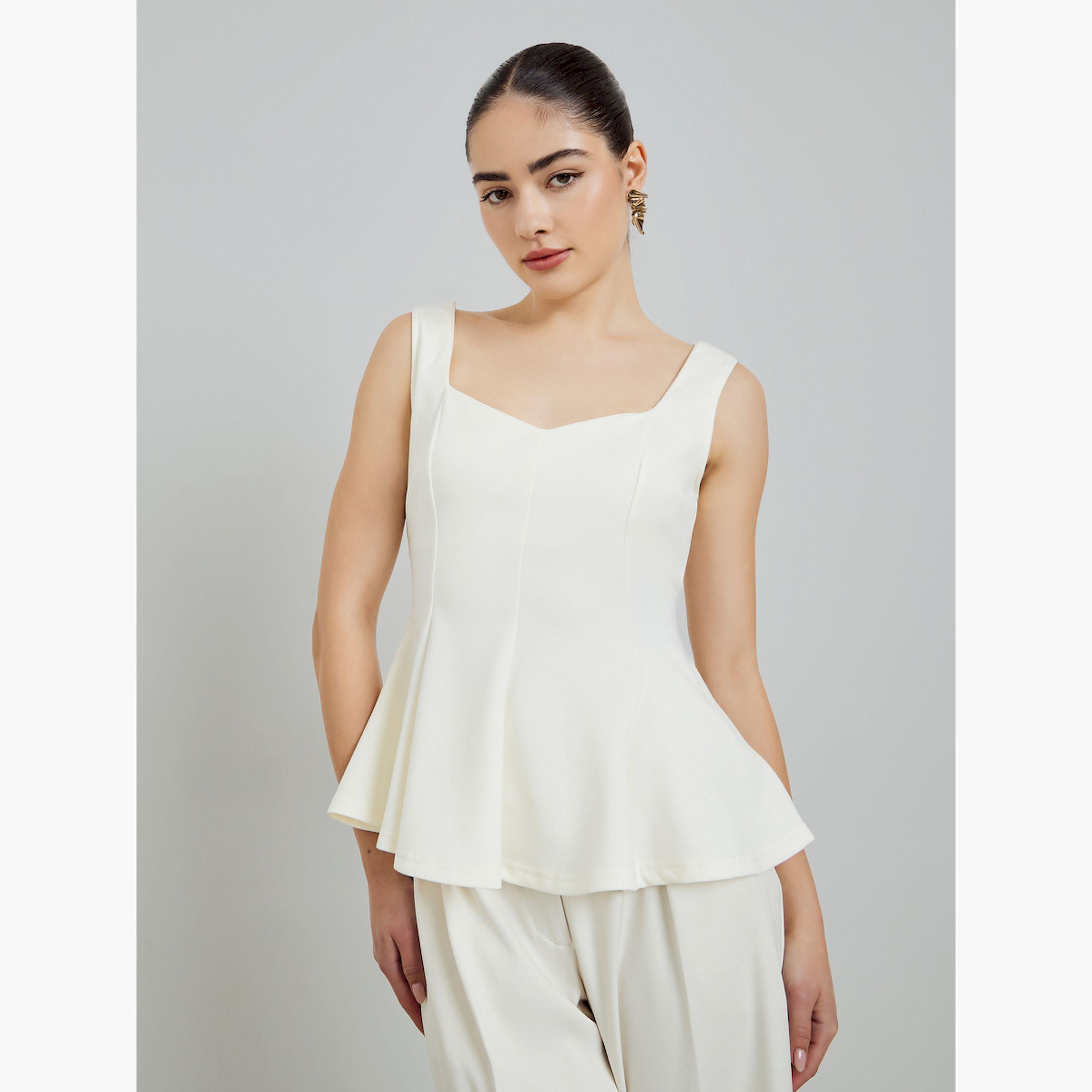 Styli Off White Sleeveless Peplum Top-women-clothing-shirtsandblouses-blouses-image-1