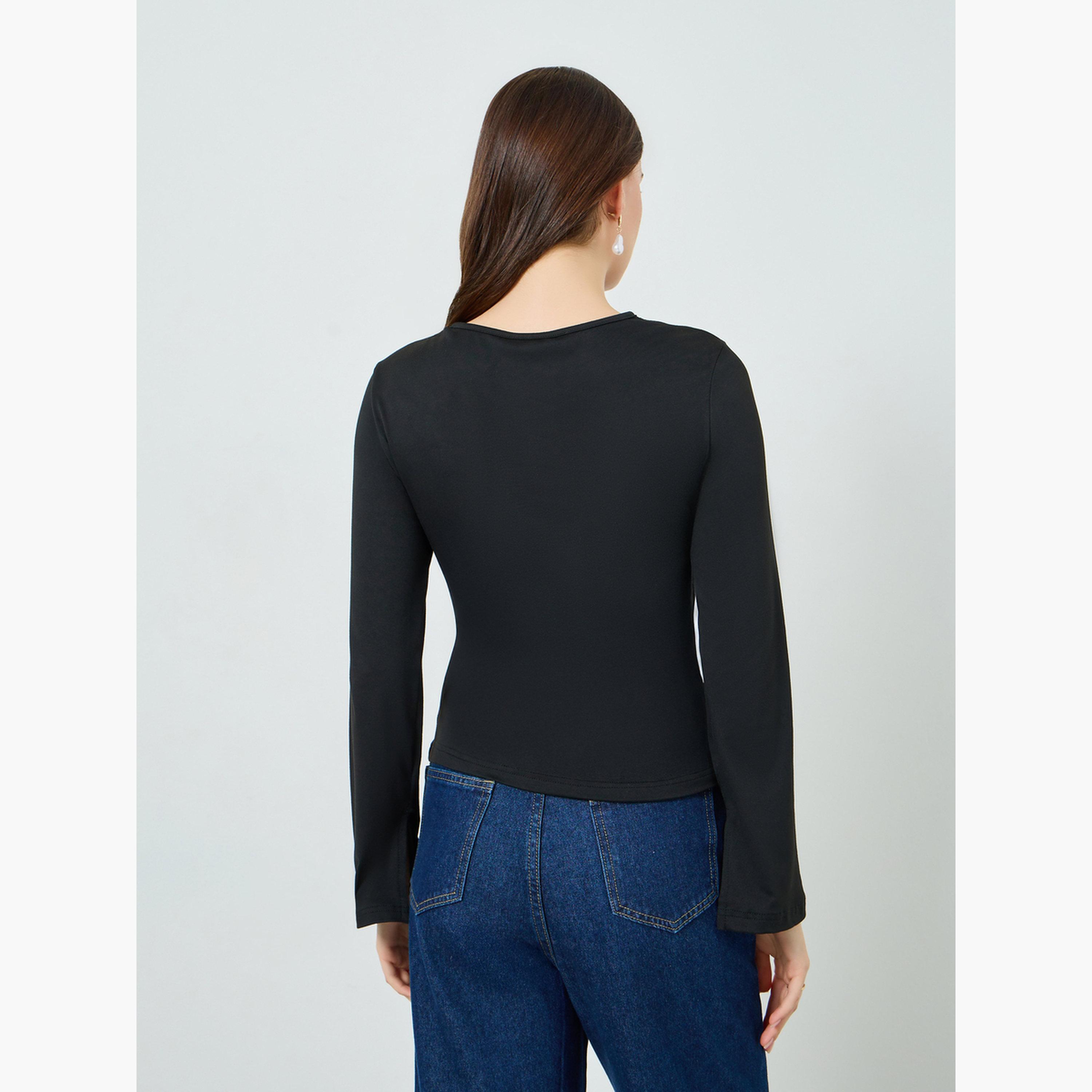 بلوزة لف بتفاصيل أزرار لون أسود-women-clothing-shirtsandblouses-blouses-image-4