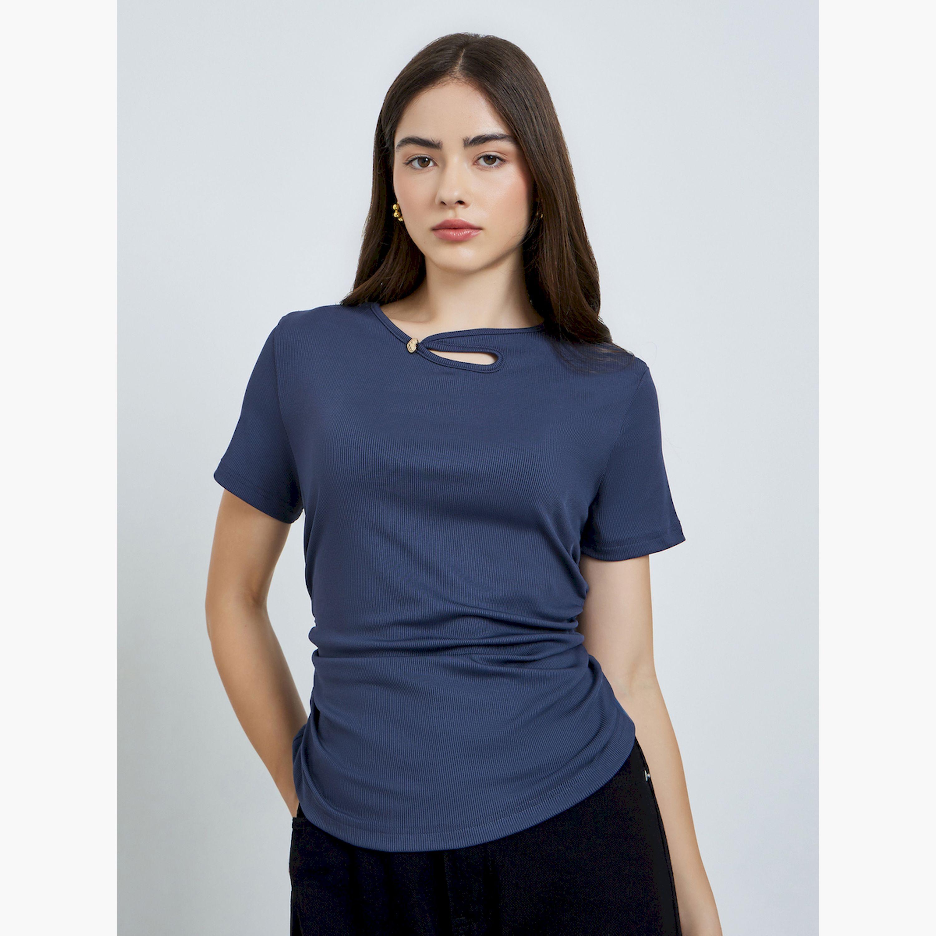 تيشيرت مضلع بحافة غير متماثلة-women-clothing-tshirts-image-1