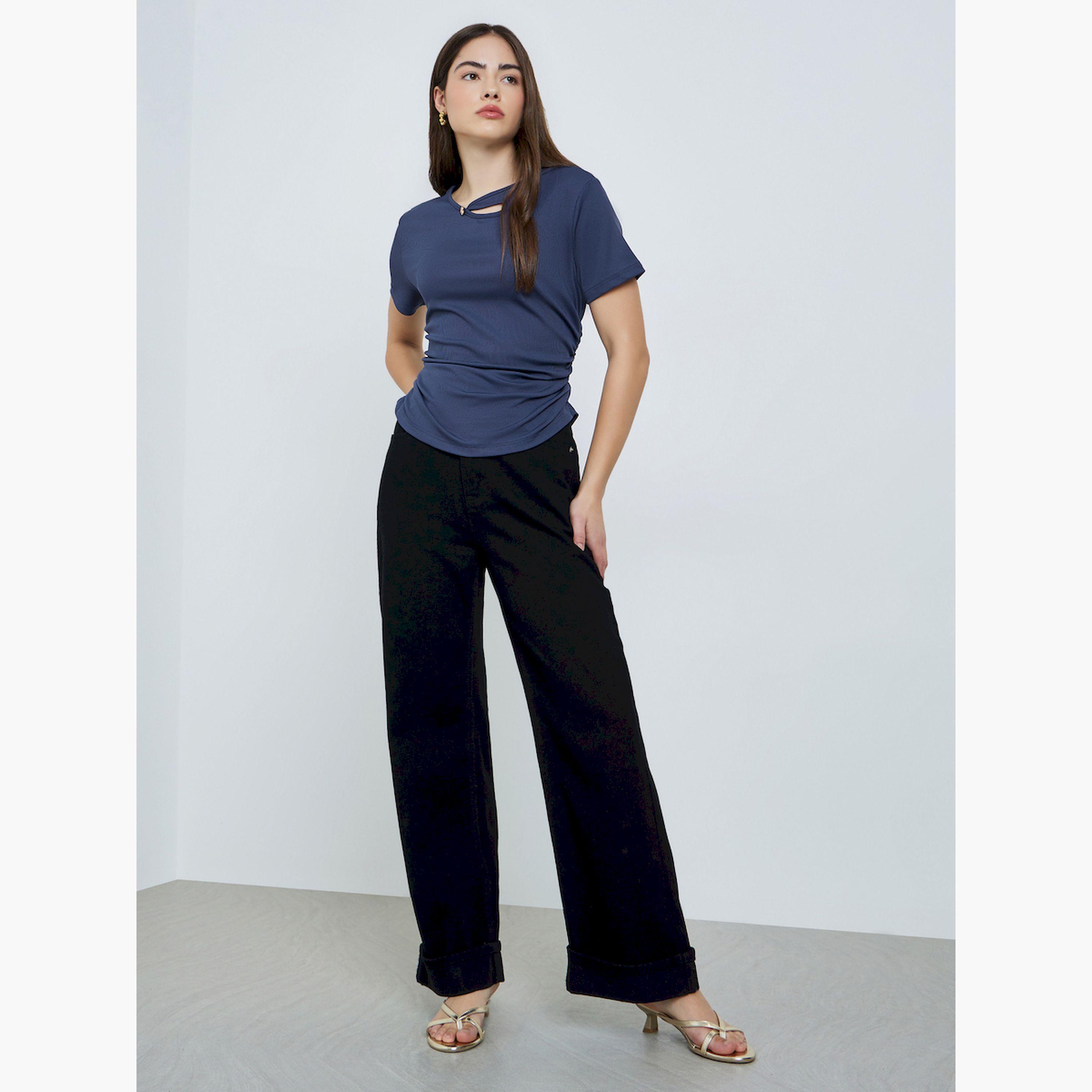 تيشيرت مضلع بحافة غير متماثلة-women-clothing-tshirts-image-2