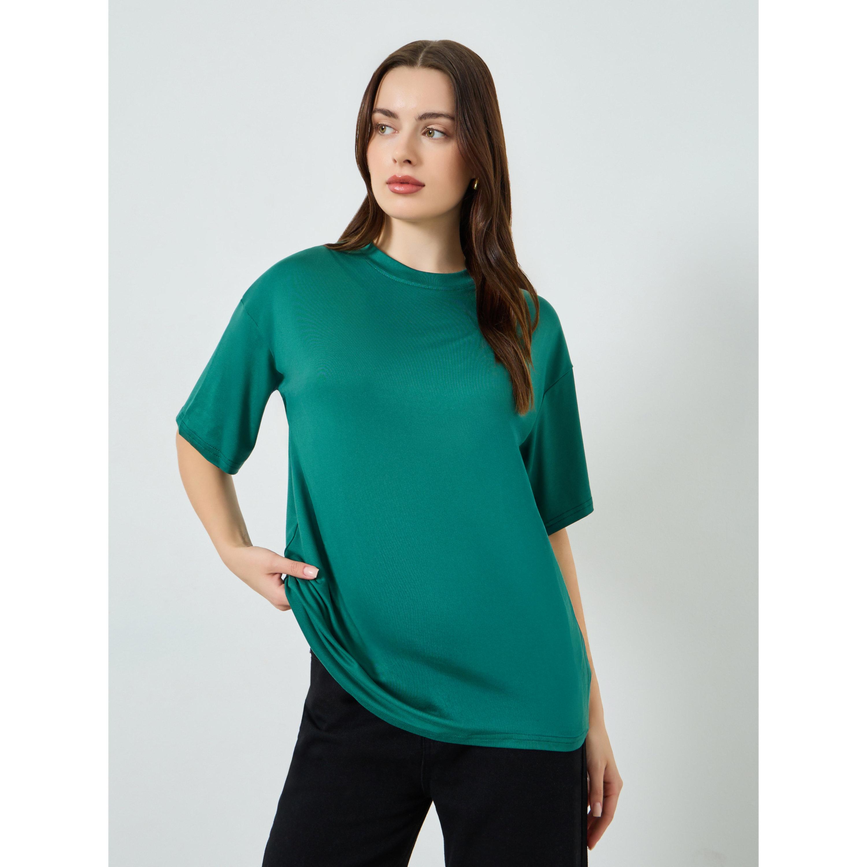 Styli Women Green Solid Oversized T-Shirt-women-clothing-tshirts-image-1