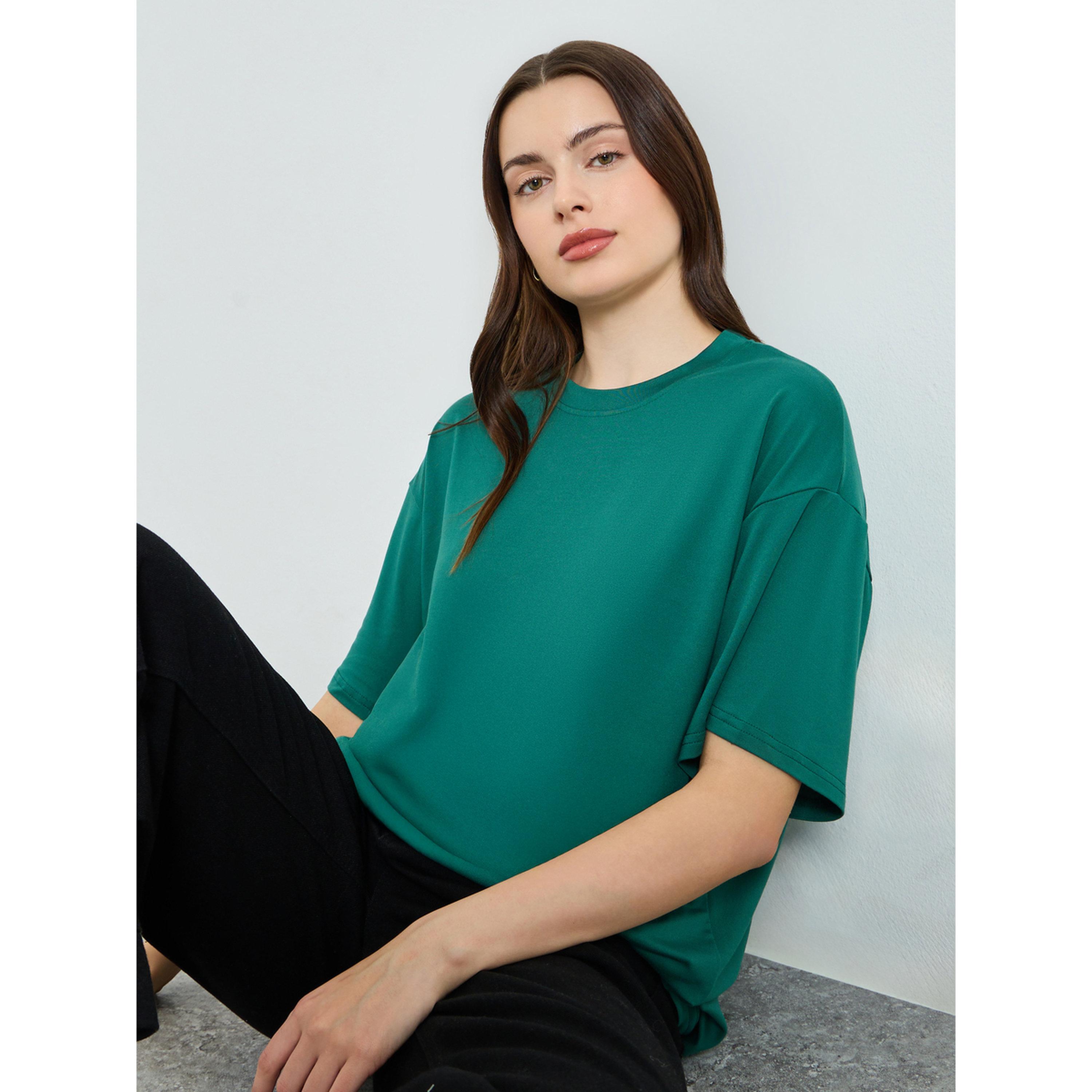 Styli Women Green Solid Oversized T-Shirt-women-clothing-tshirts-image-3