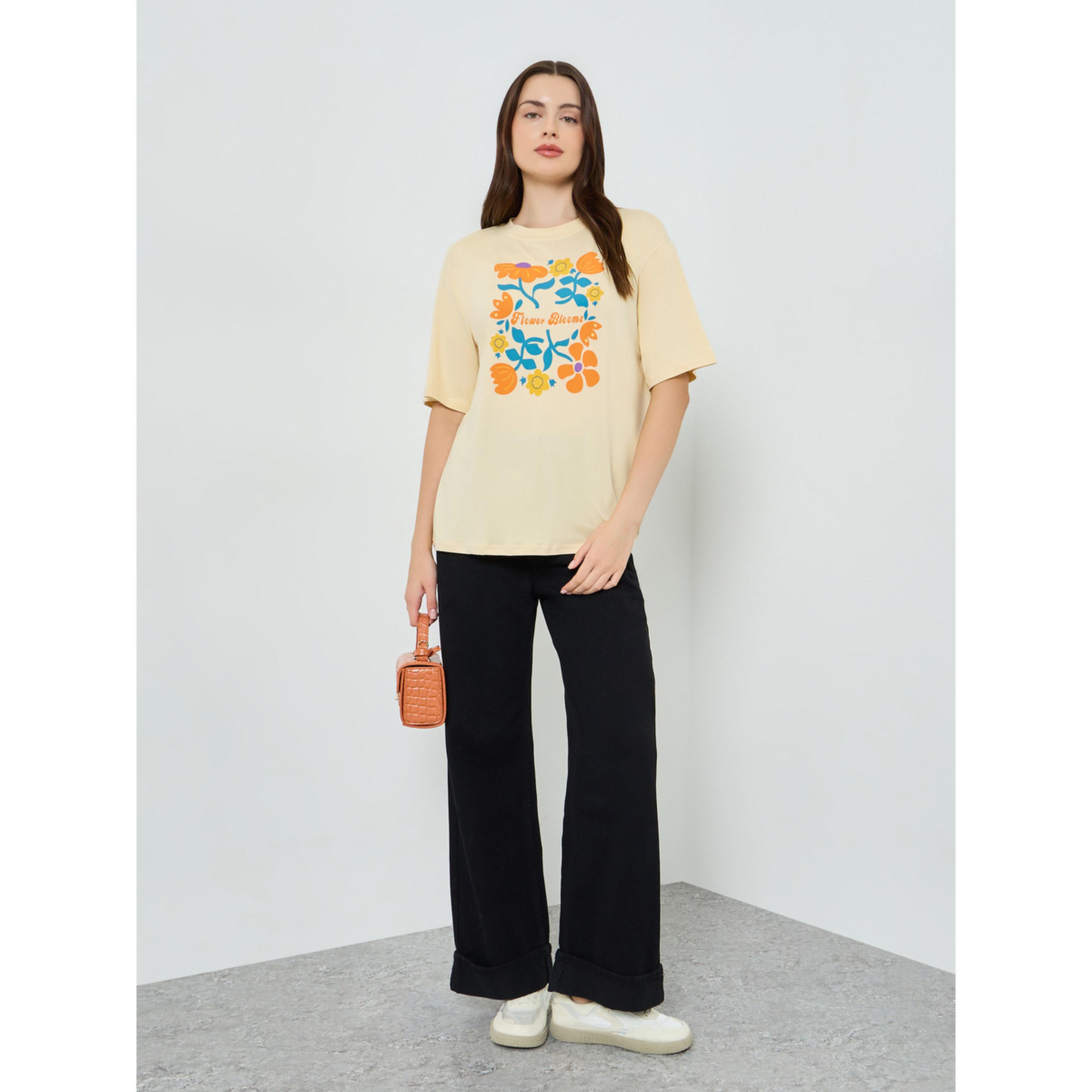Styli Women Beige Floral Graphic Oversized T-Shirt-women-clothing-tshirts-image-2