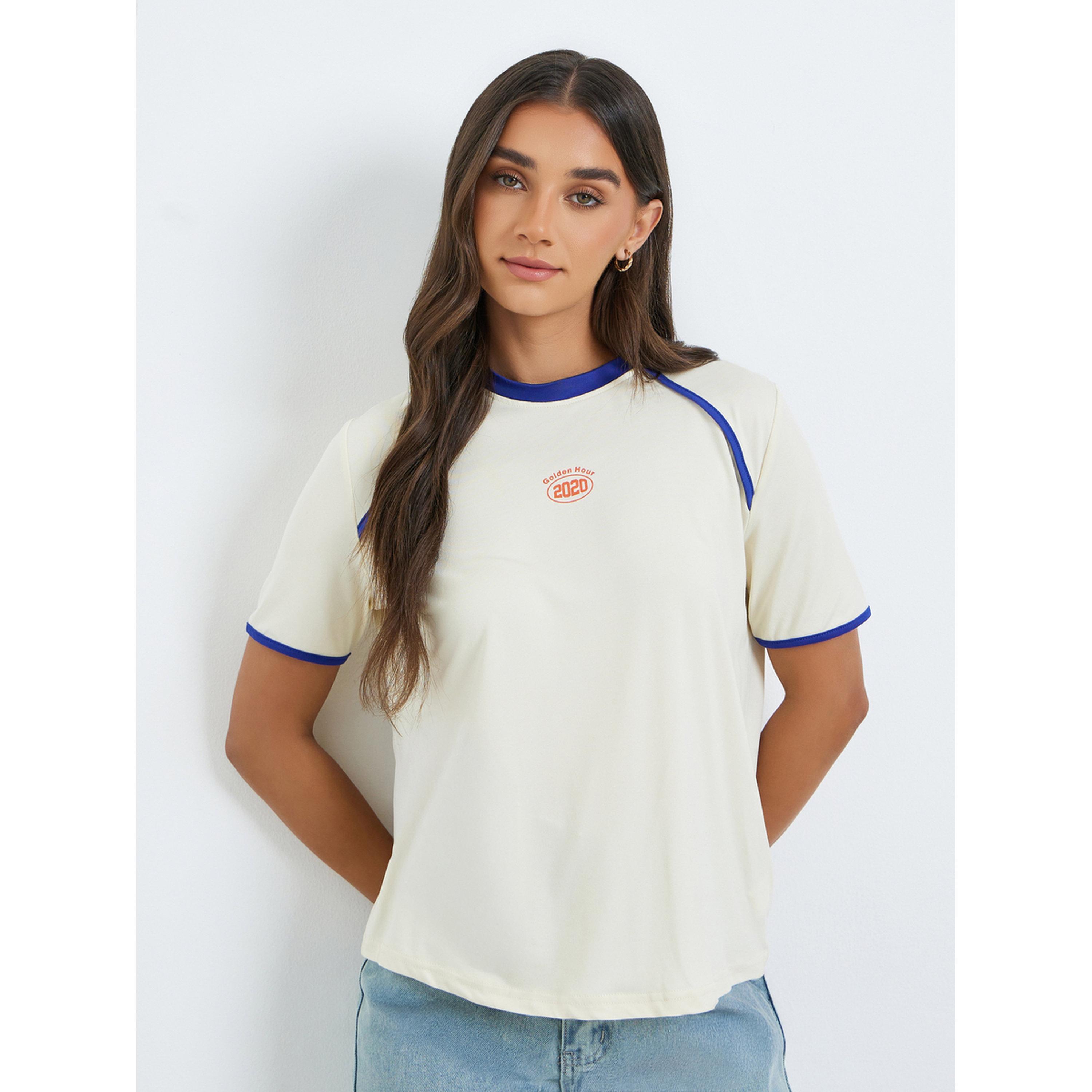 Styli Women Beige Graphic Print Oversized T-Shirt-women-clothing-tshirts-image-1