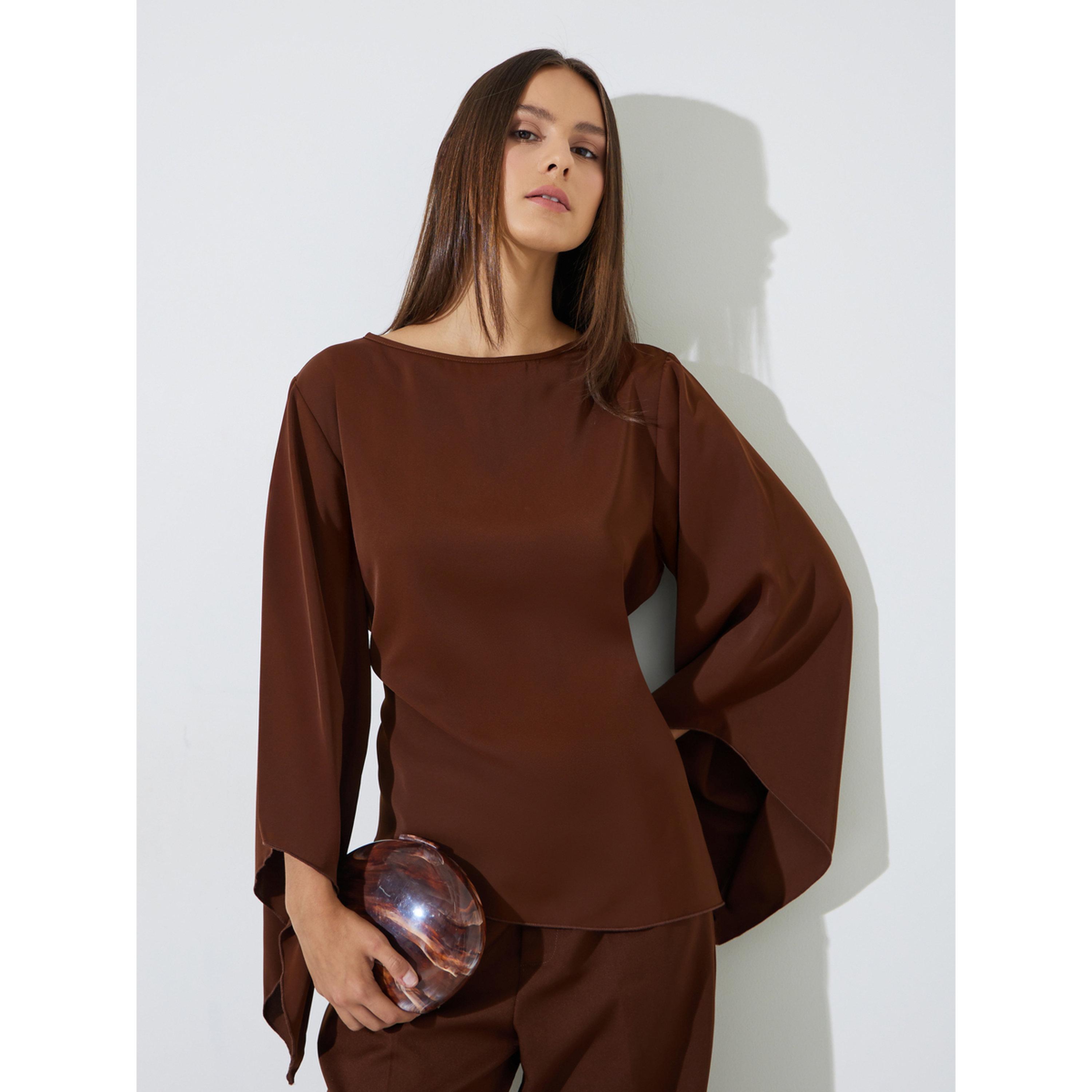 Styli Women Coffee Brown Batwing Sleeve Asymmetric Hem Blouse-women-clothing-shirtsandblouses-blouses-image-3