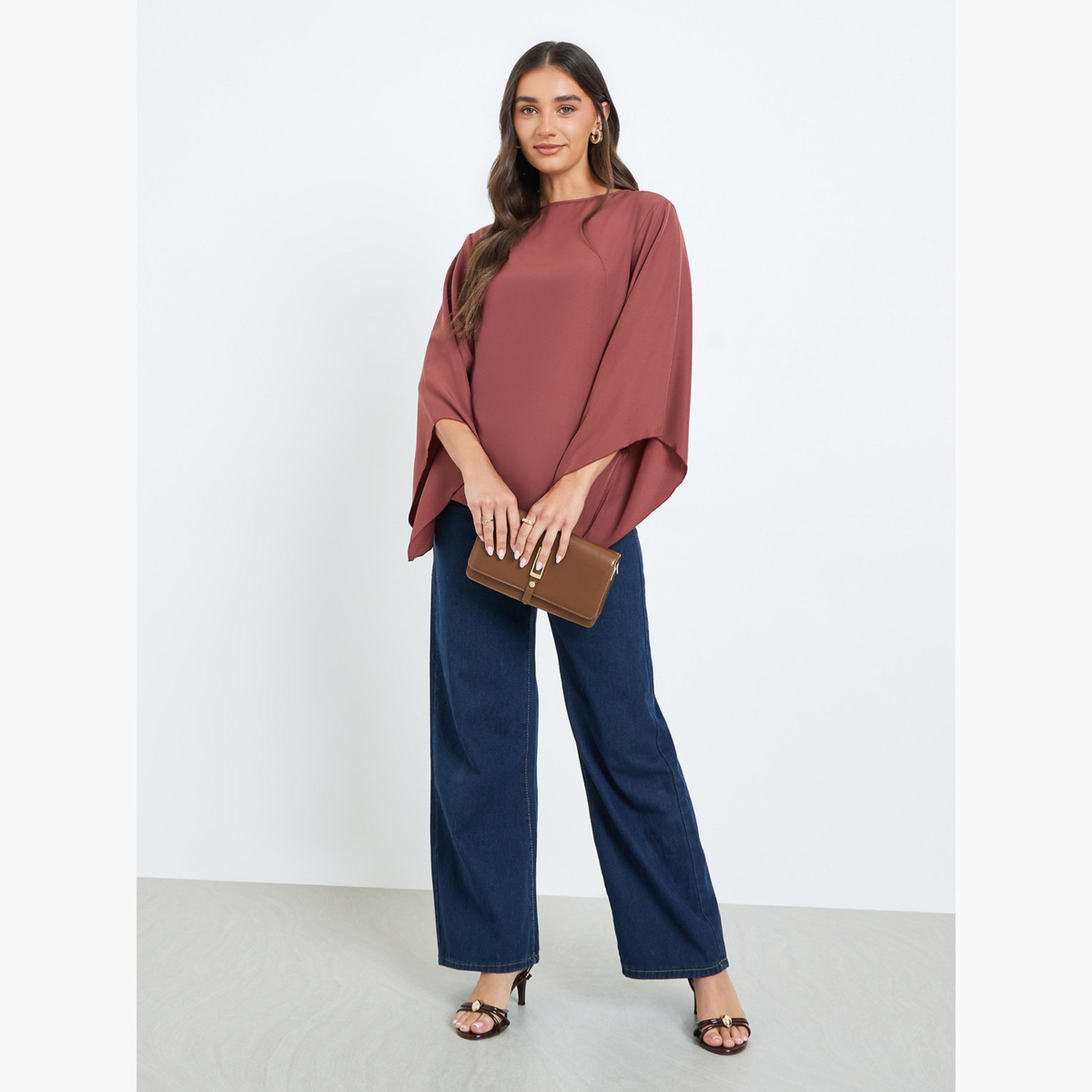 Styli Women Brown Solid Bell Sleeve Blouse-women-clothing-shirtsandblouses-blouses-image-2