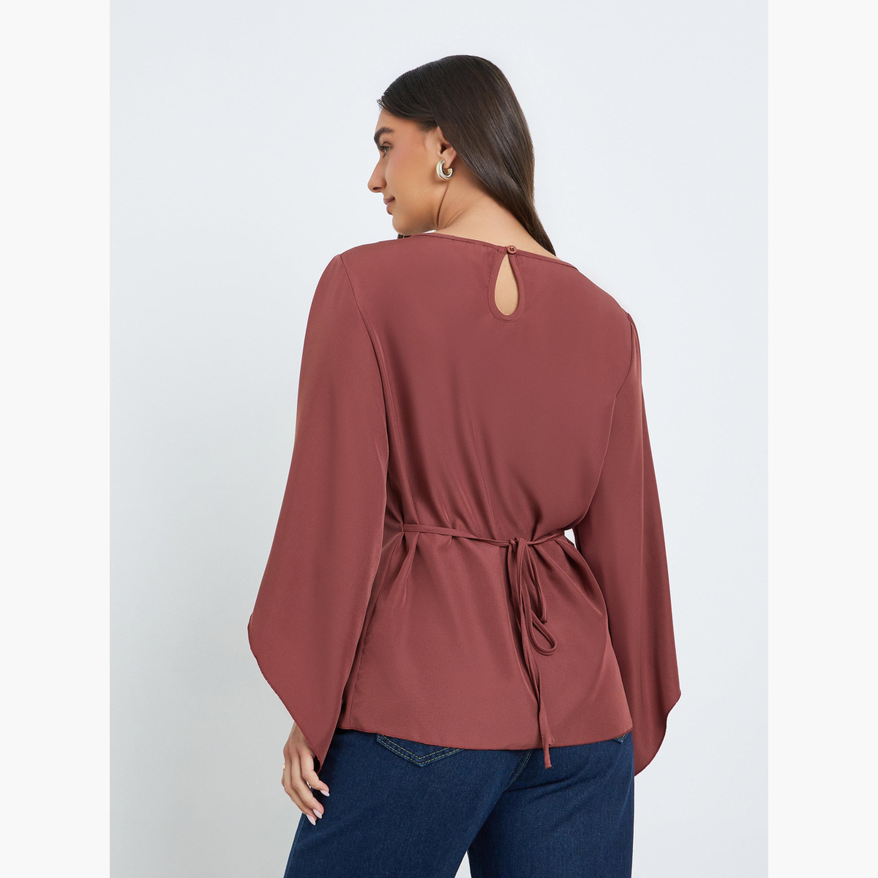 بلوزة بأكمام جرس سادة-women-clothing-shirtsandblouses-blouses-image-4