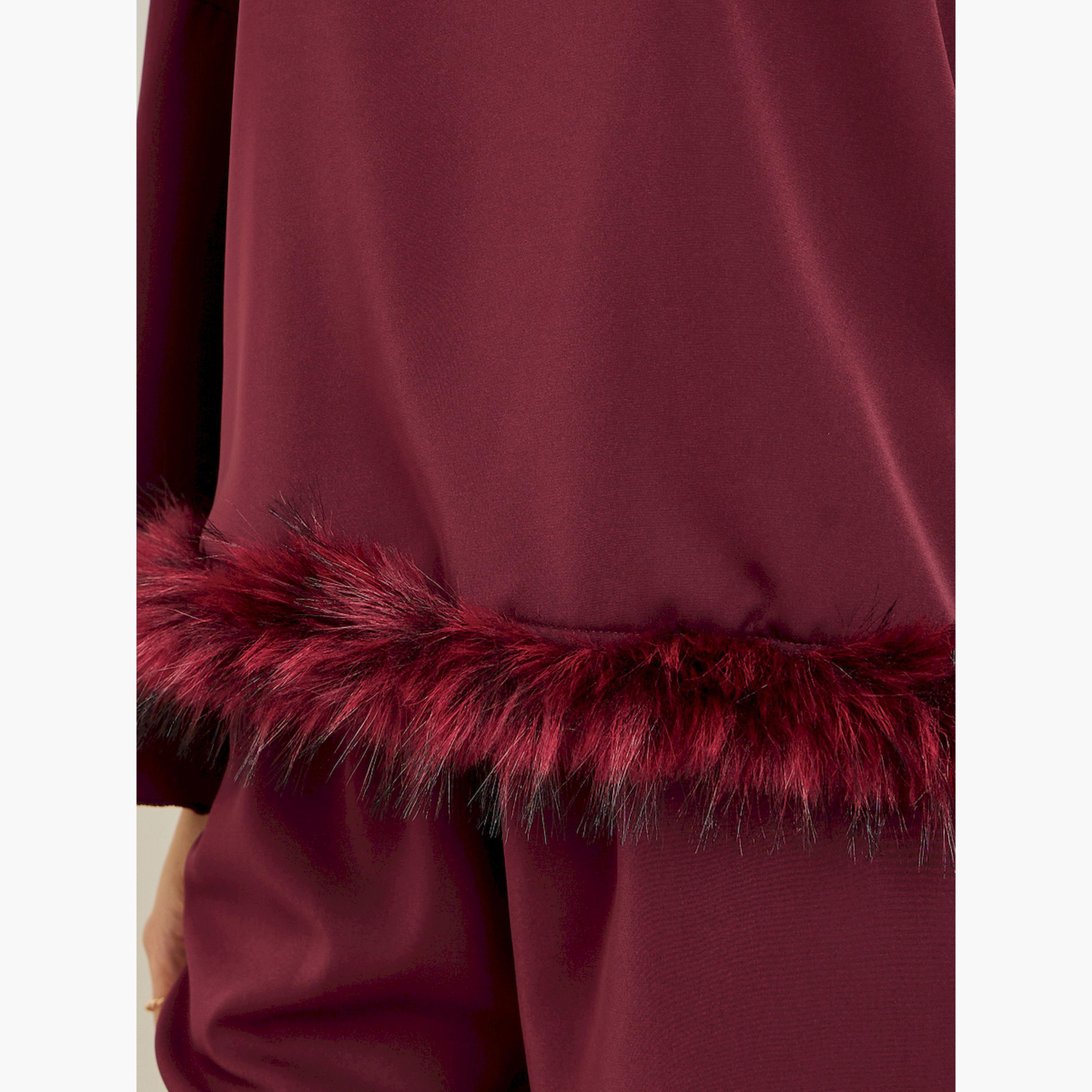 طقم منسق من بلوزة وبنطال بتفاصيل ريش صناعي-women-clothing-coordsets-image-5