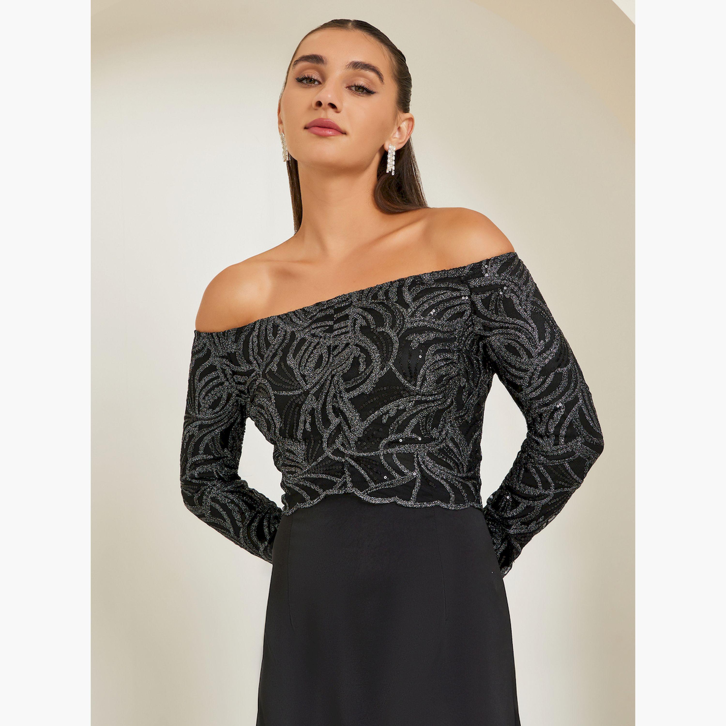 فستان حفلات طويل مزين وبأكتاف مكشوفة-women-clothing-dresses-image-2