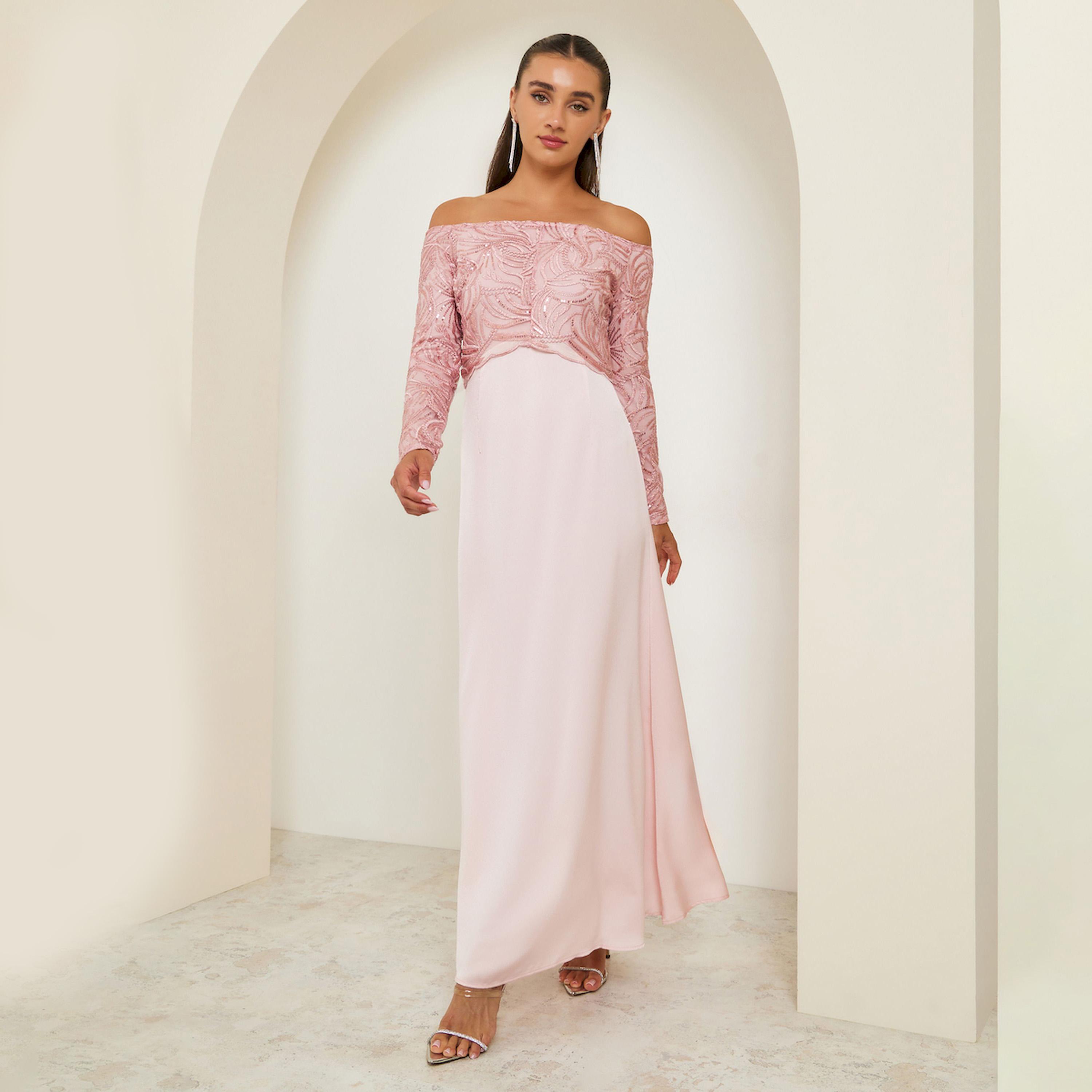 فستان حفلات طويل مزين وبأكتاف مكشوفة-women-clothing-dresses-image-1