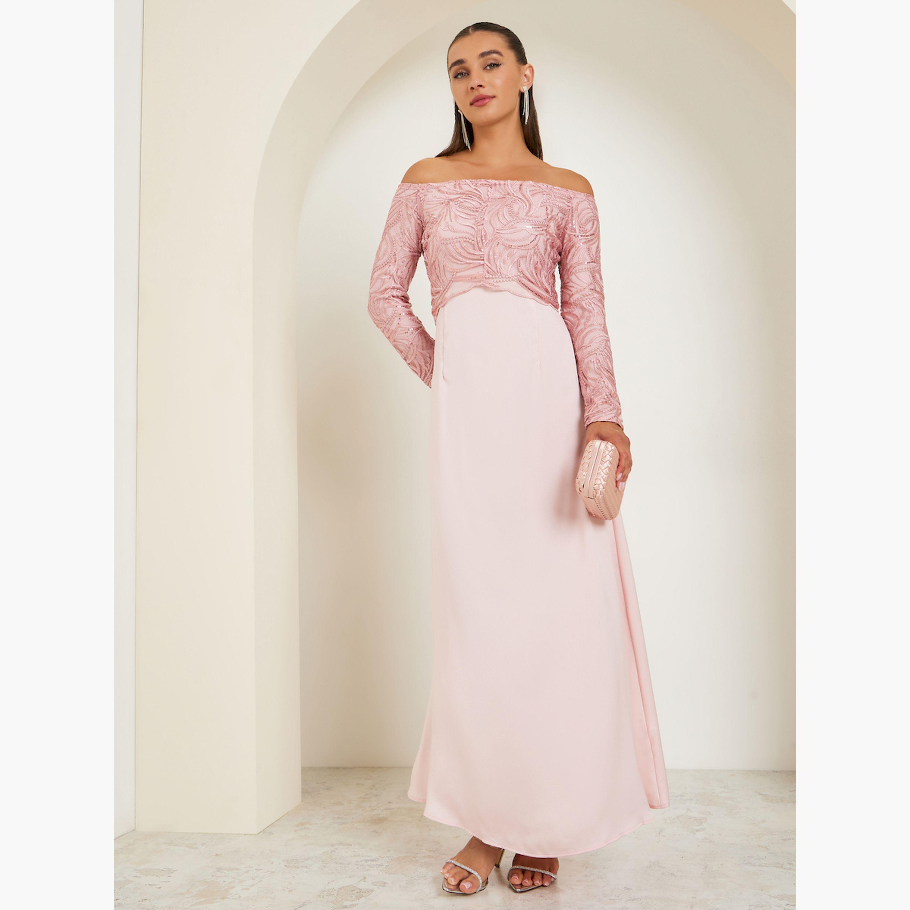 فستان حفلات طويل مزين وبأكتاف مكشوفة-women-clothing-dresses-image-2
