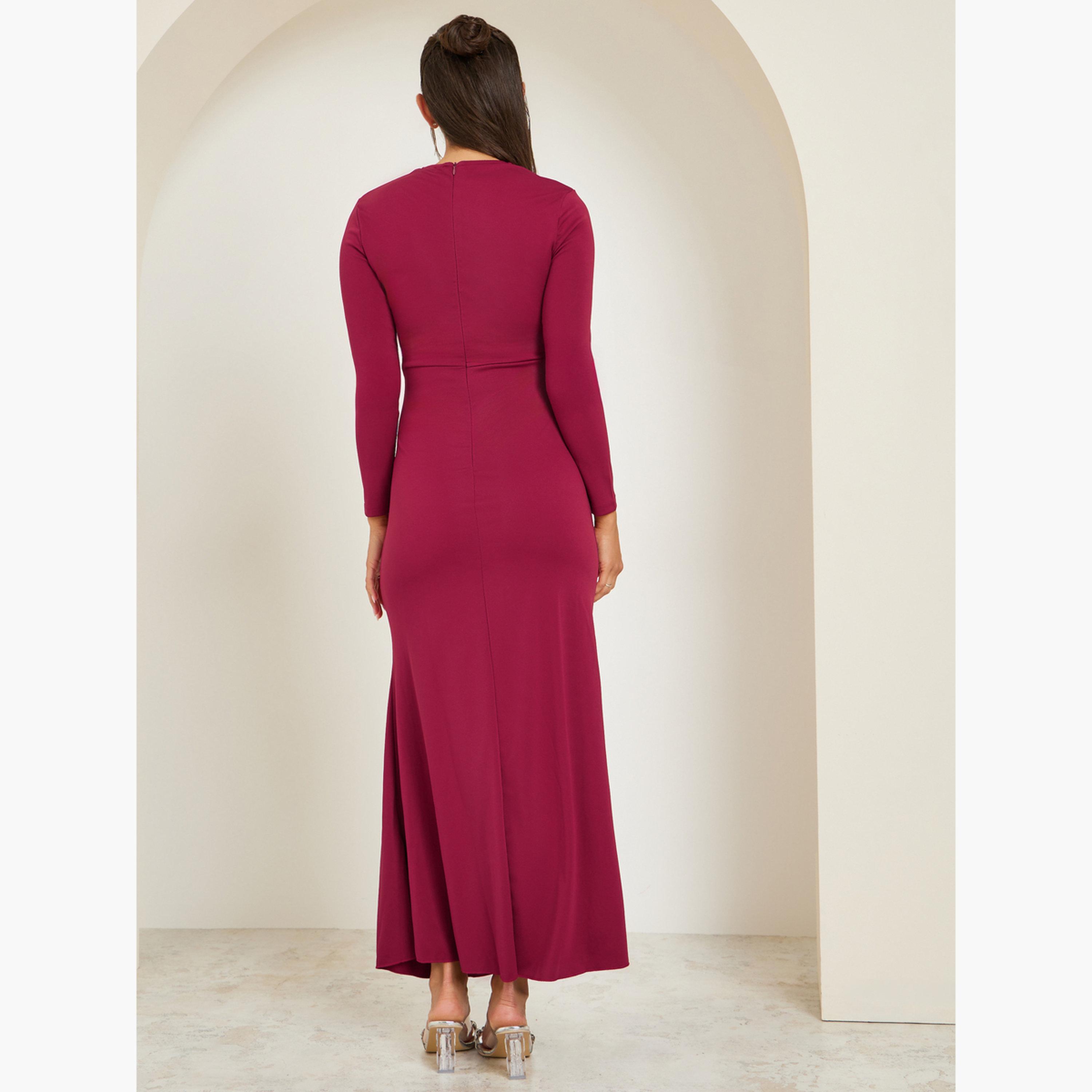 Styli Burgundy Sequined Patch Maxi Dress-women-clothing-dresses-image-3