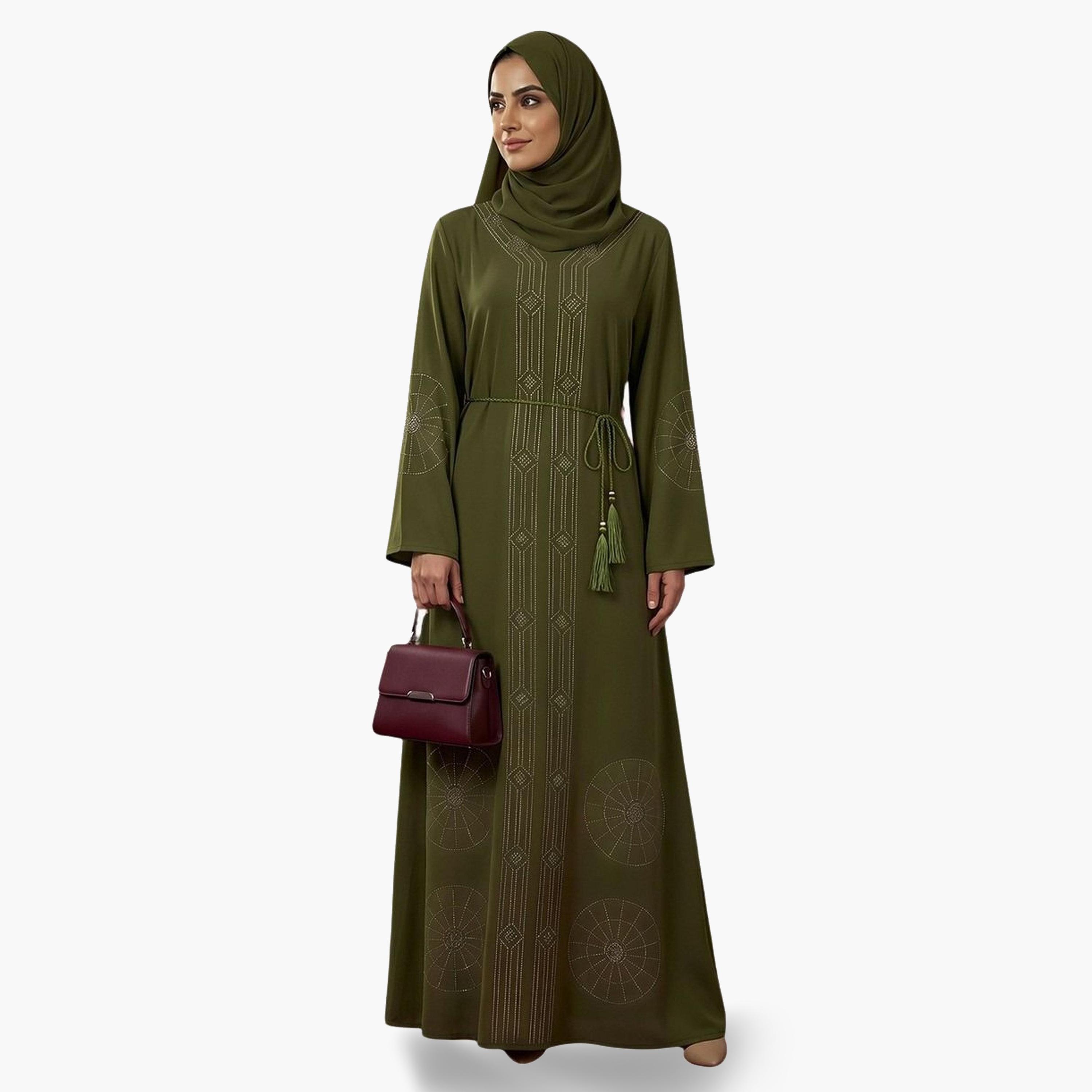 Globus X Styli Women Green Embellished Abaya with Hijab-women-arabicclothing-abayas-image-1