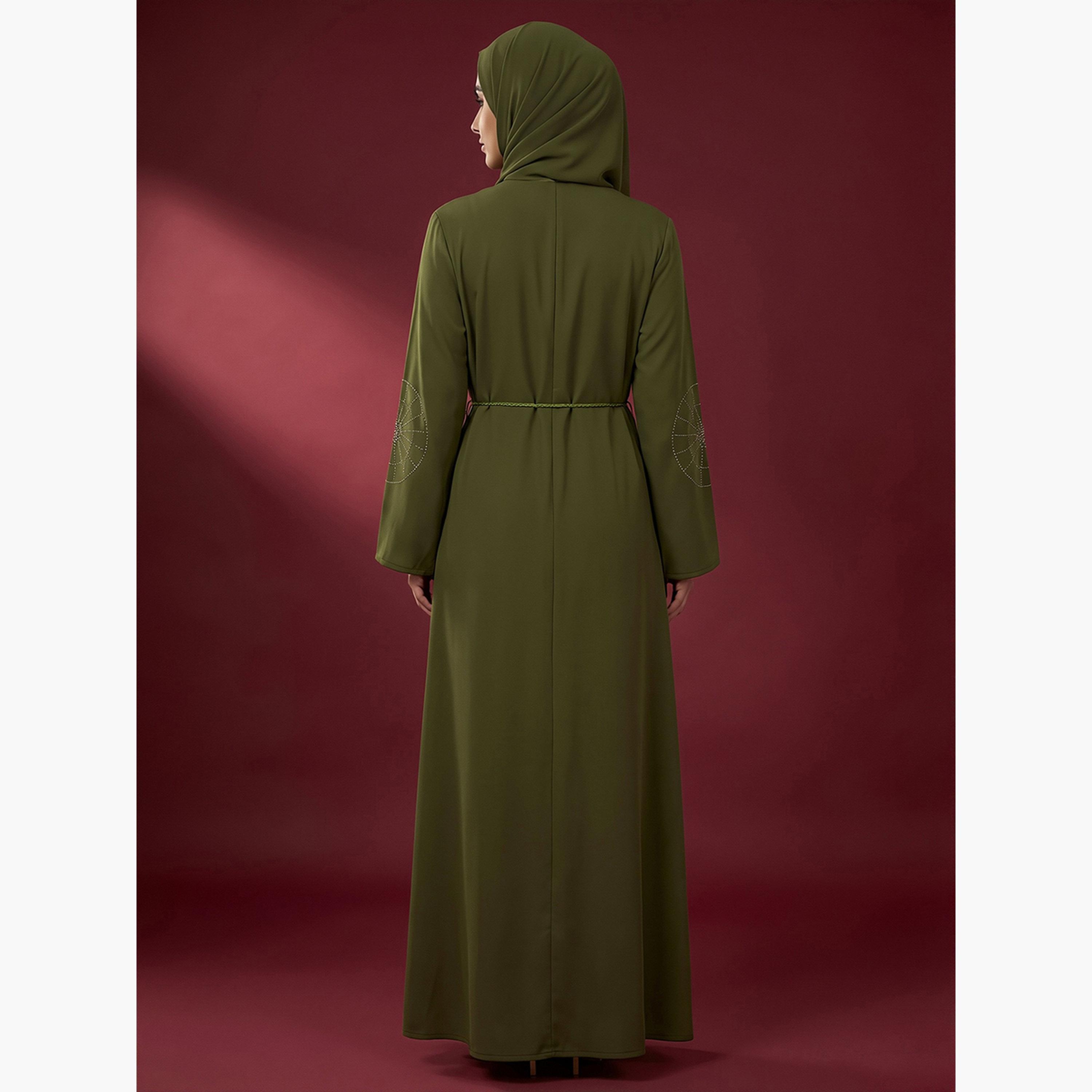 Globus X Styli Women Green Embellished Abaya with Hijab-women-arabicclothing-abayas-image-3
