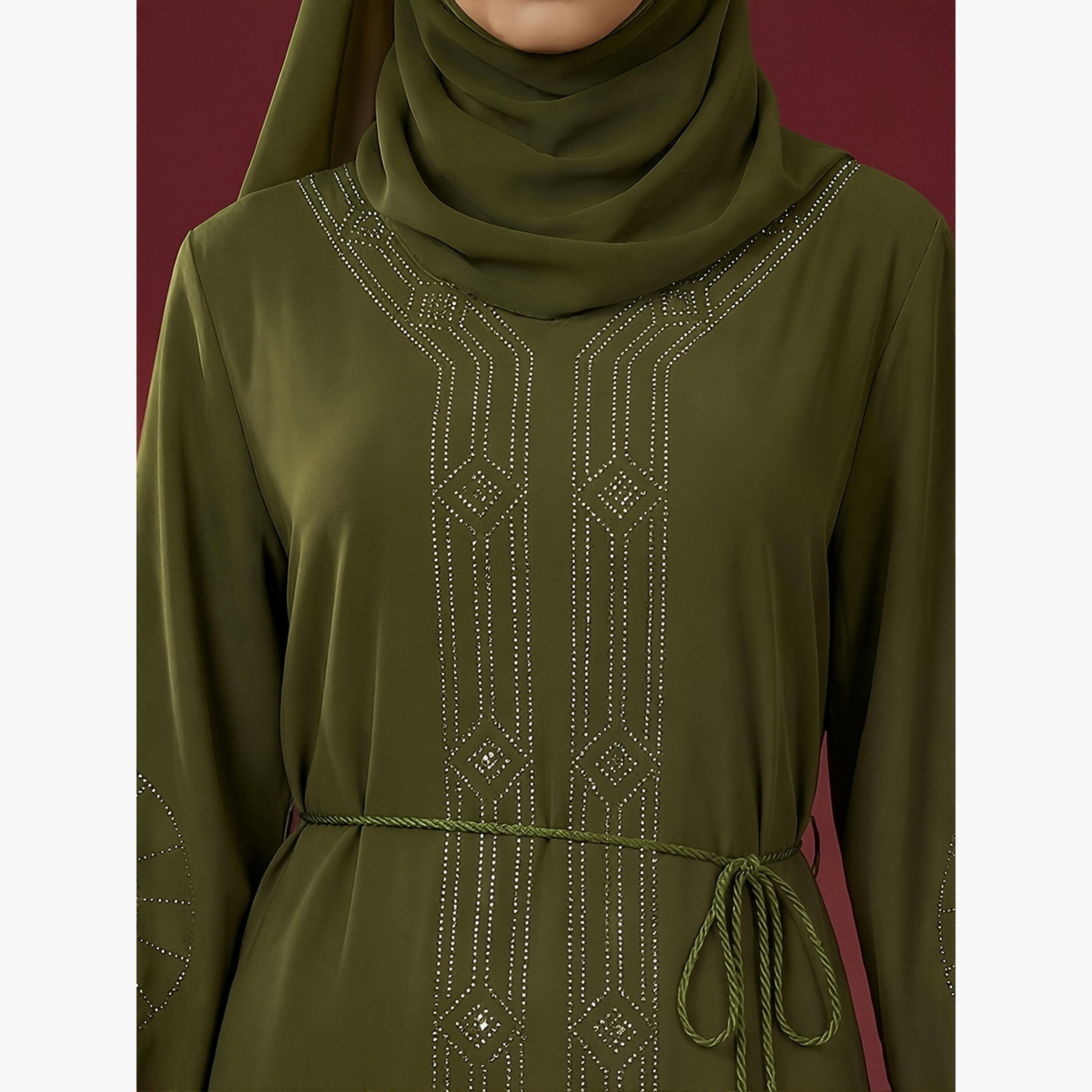 Globus X Styli Women Green Embellished Abaya with Hijab-women-arabicclothing-abayas-image-5