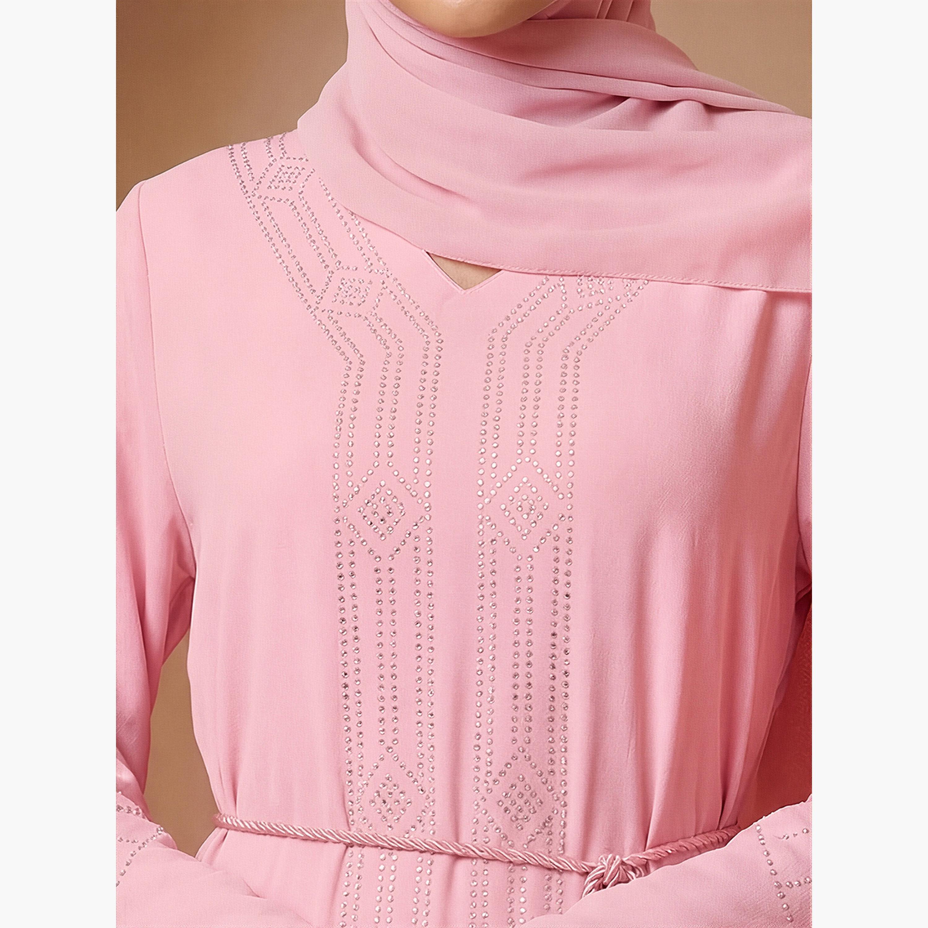 Globus X Styli Women Pink Embellished Abaya with Hijab-women-arabicclothing-abayas-image-5