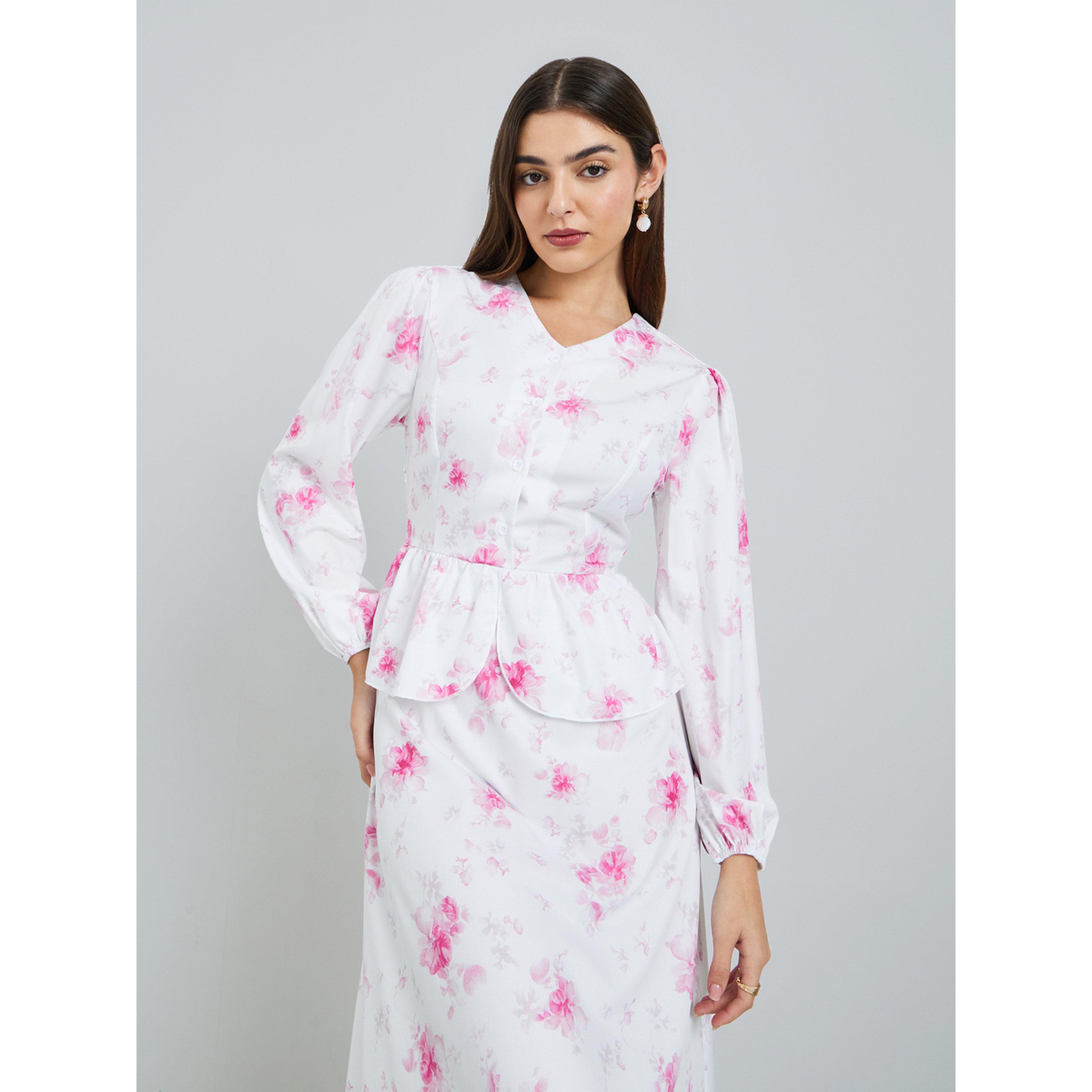 Styli Women White Floral Print Ruffle Trim Midi Dress-women-clothing-dresses-image-2