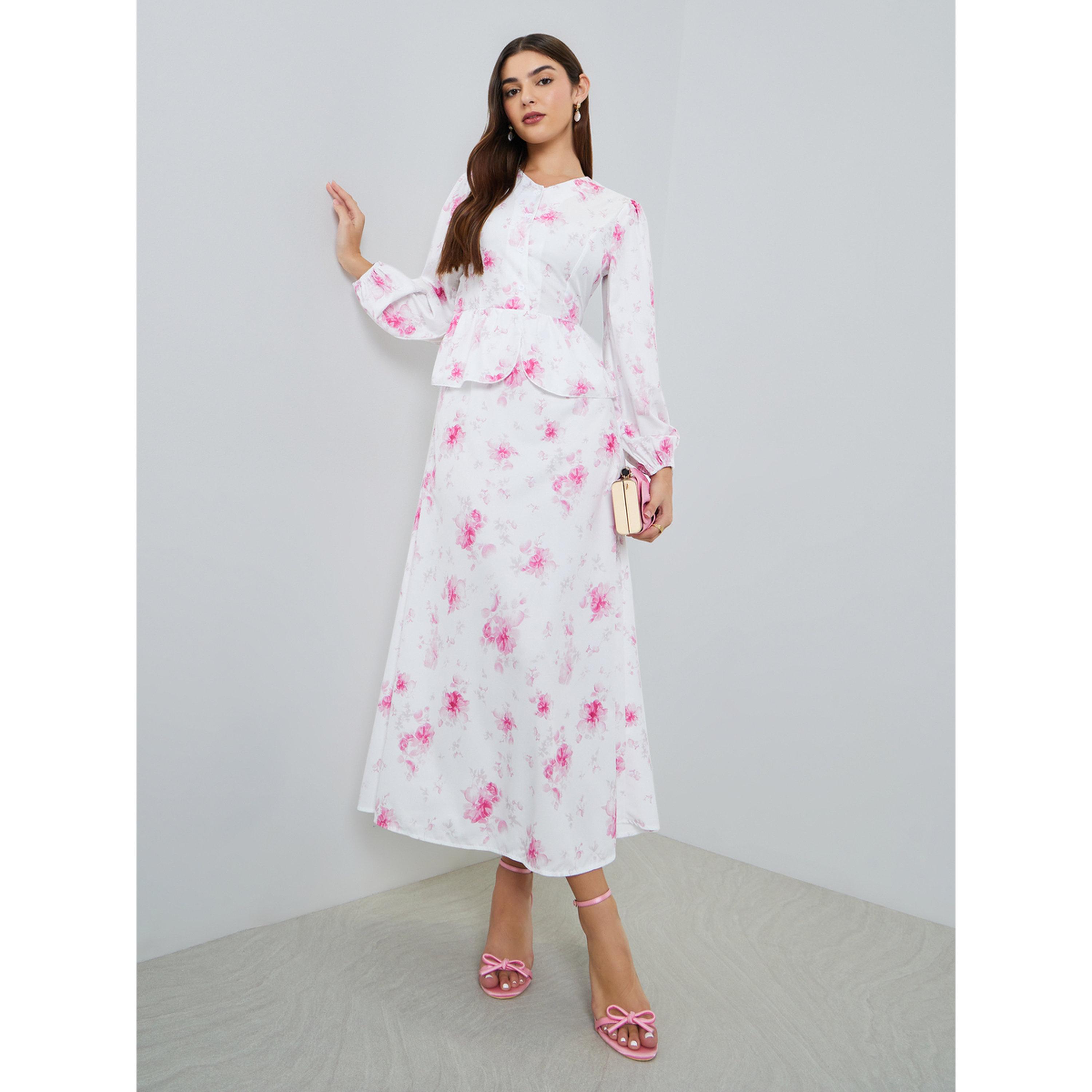 فستان ميدي بتفاصيل كشكش وطبعة زهور-women-clothing-dresses-image-3