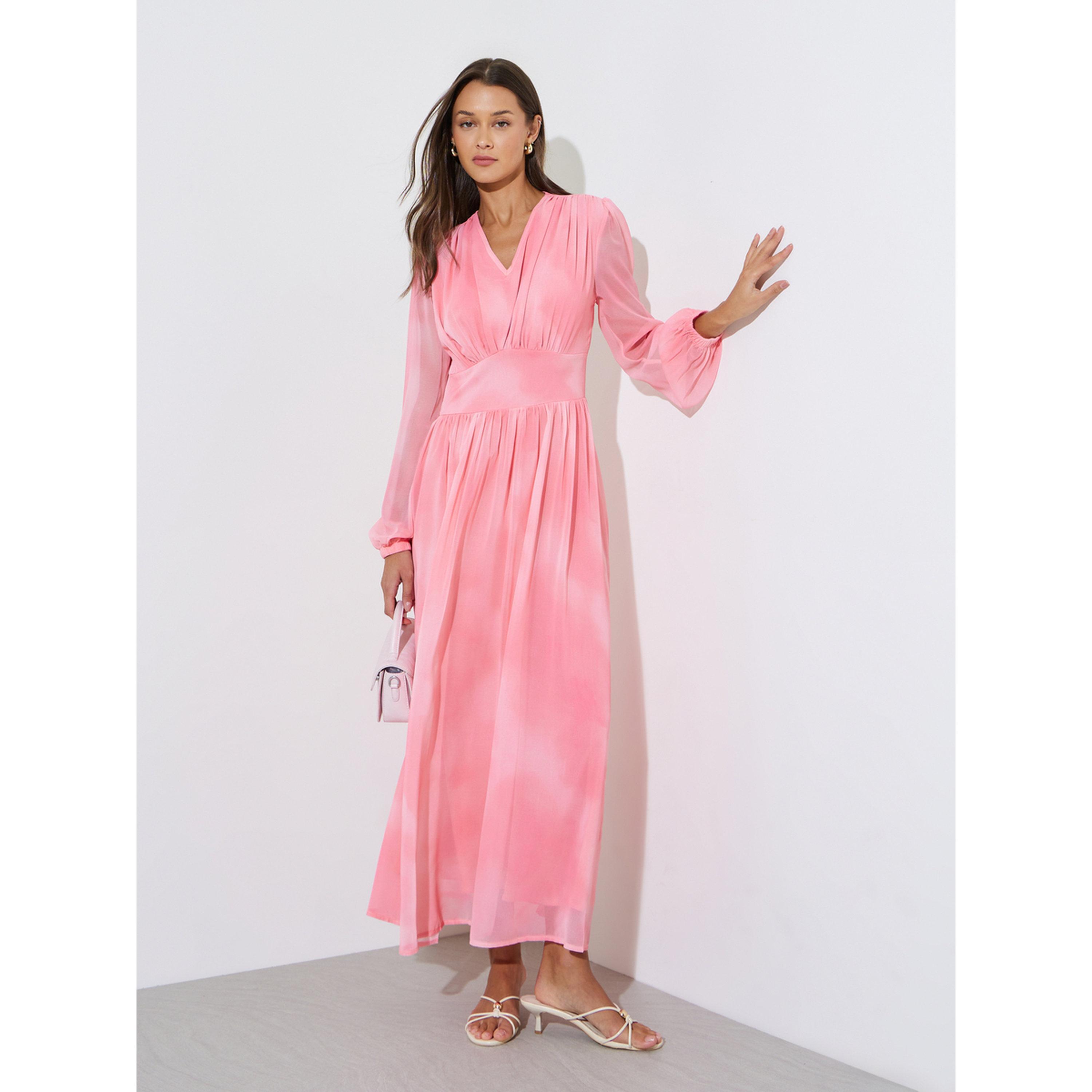 Styli Women Pink Tie-Dye Balloon Sleeve Maxi Dress-women-clothing-dresses-image-1