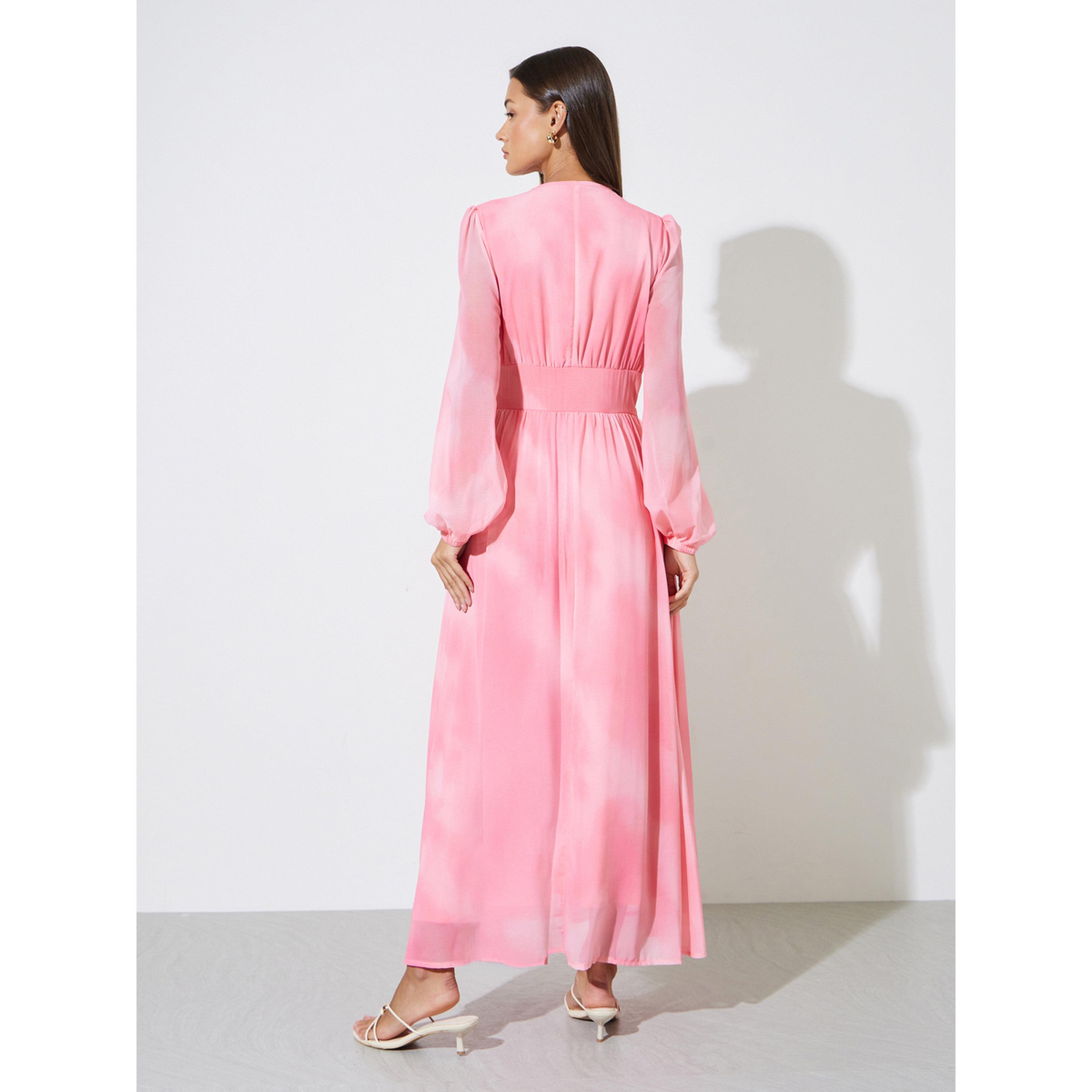 فستان طويل بأكمام منتفخة ونمط تايداي للنساء-women-clothing-dresses-image-4