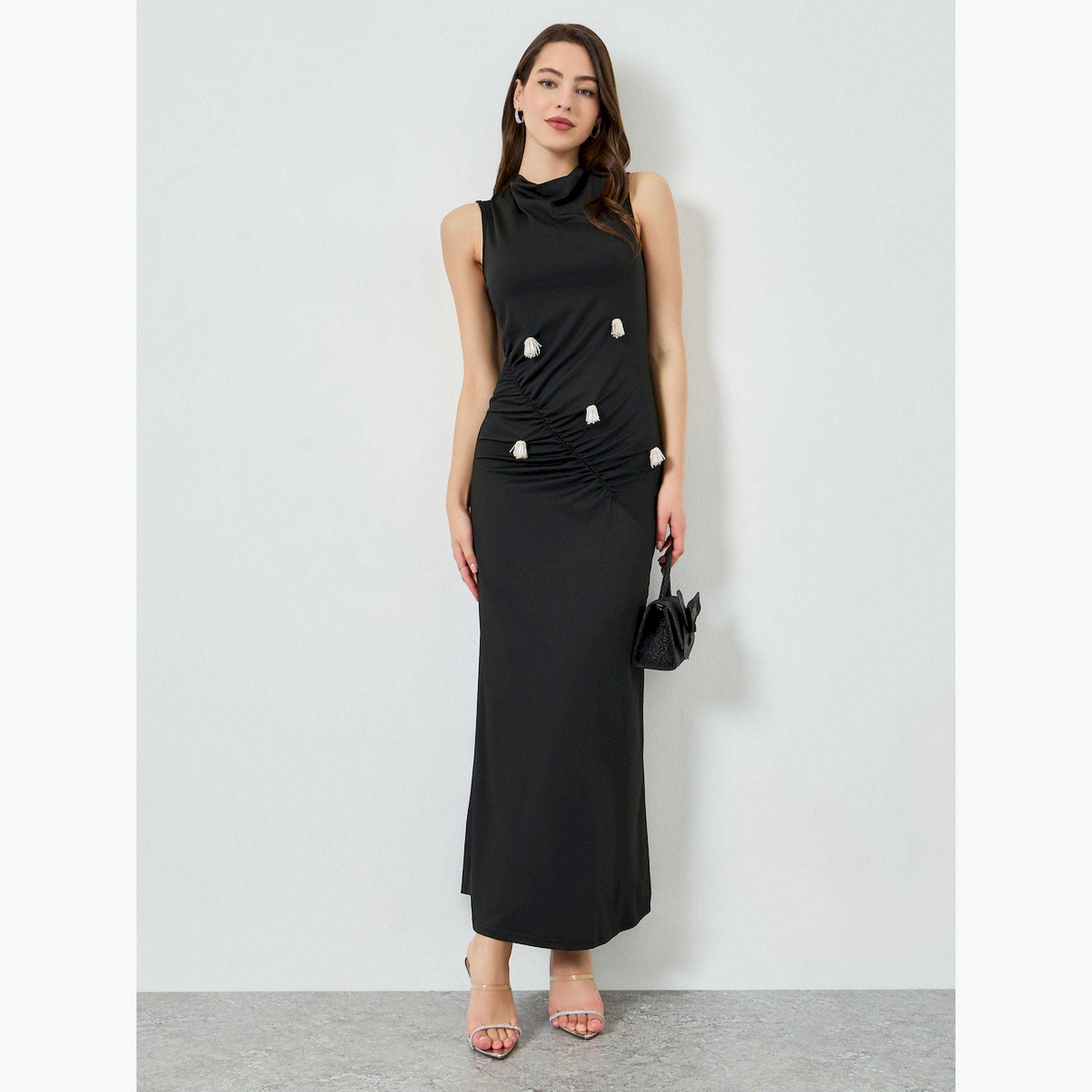 Styli Black Maxi Dress with Tassel Detail-women-clothing-dresses-image-1