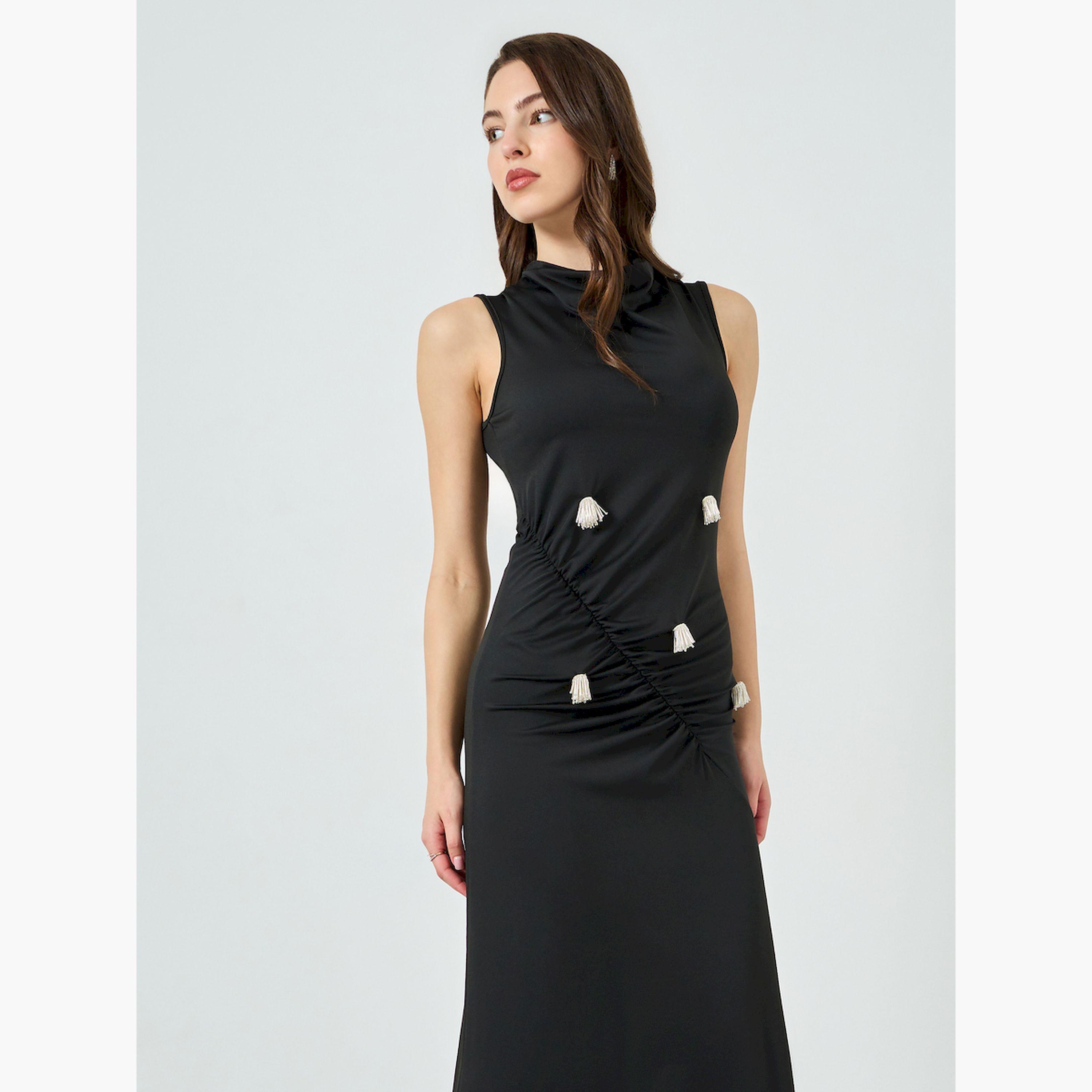 Styli Black Maxi Dress with Tassel Detail-women-clothing-dresses-image-2