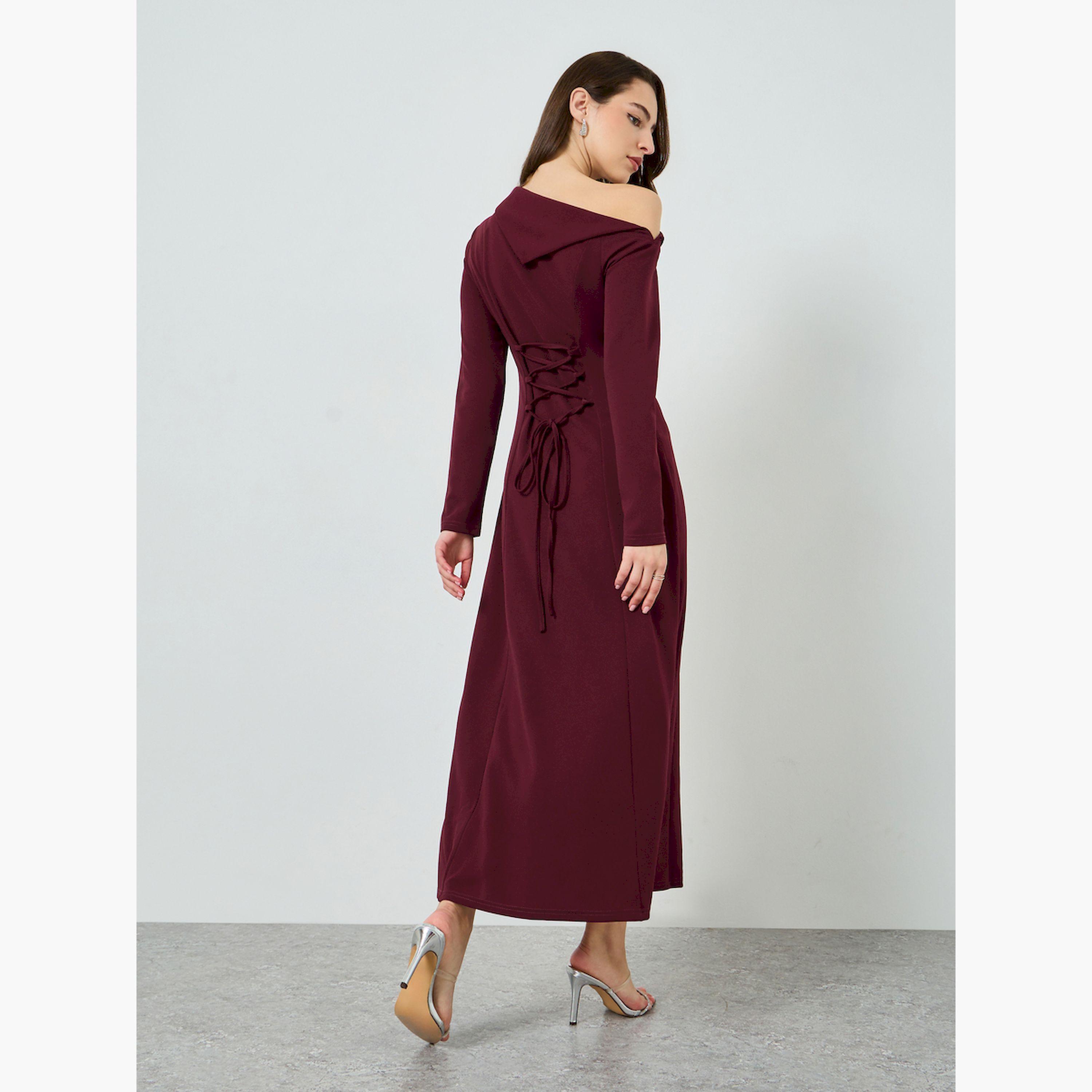 فستان طويل بياقة غير متماثلة الطول-women-clothing-dresses-image-5