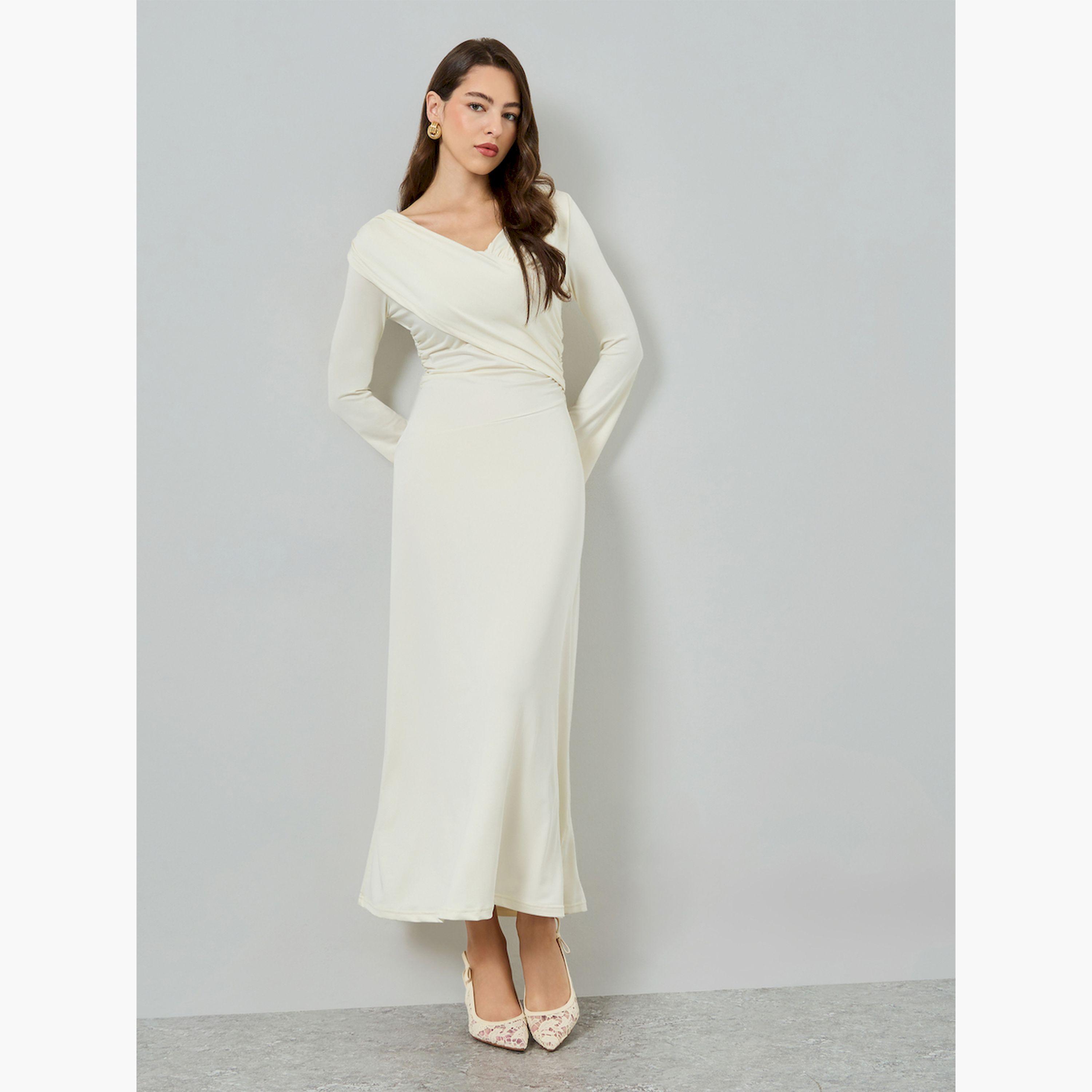 V فستان طويل بياقة على شكل-women-clothing-dresses-image-3