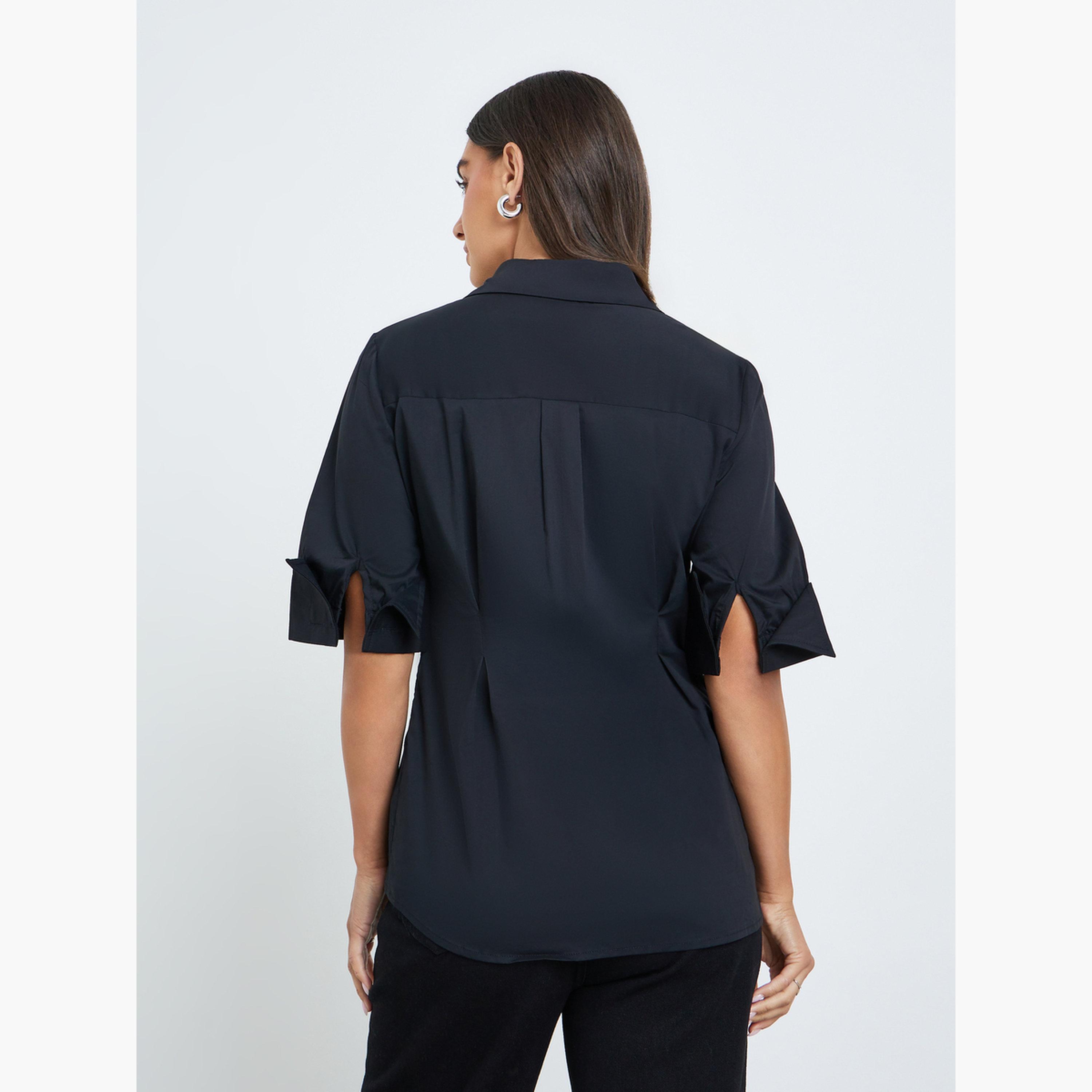 Styli Women Black Belted Short Sleeve Blouse-women-clothing-shirtsandblouses-blouses-image-4