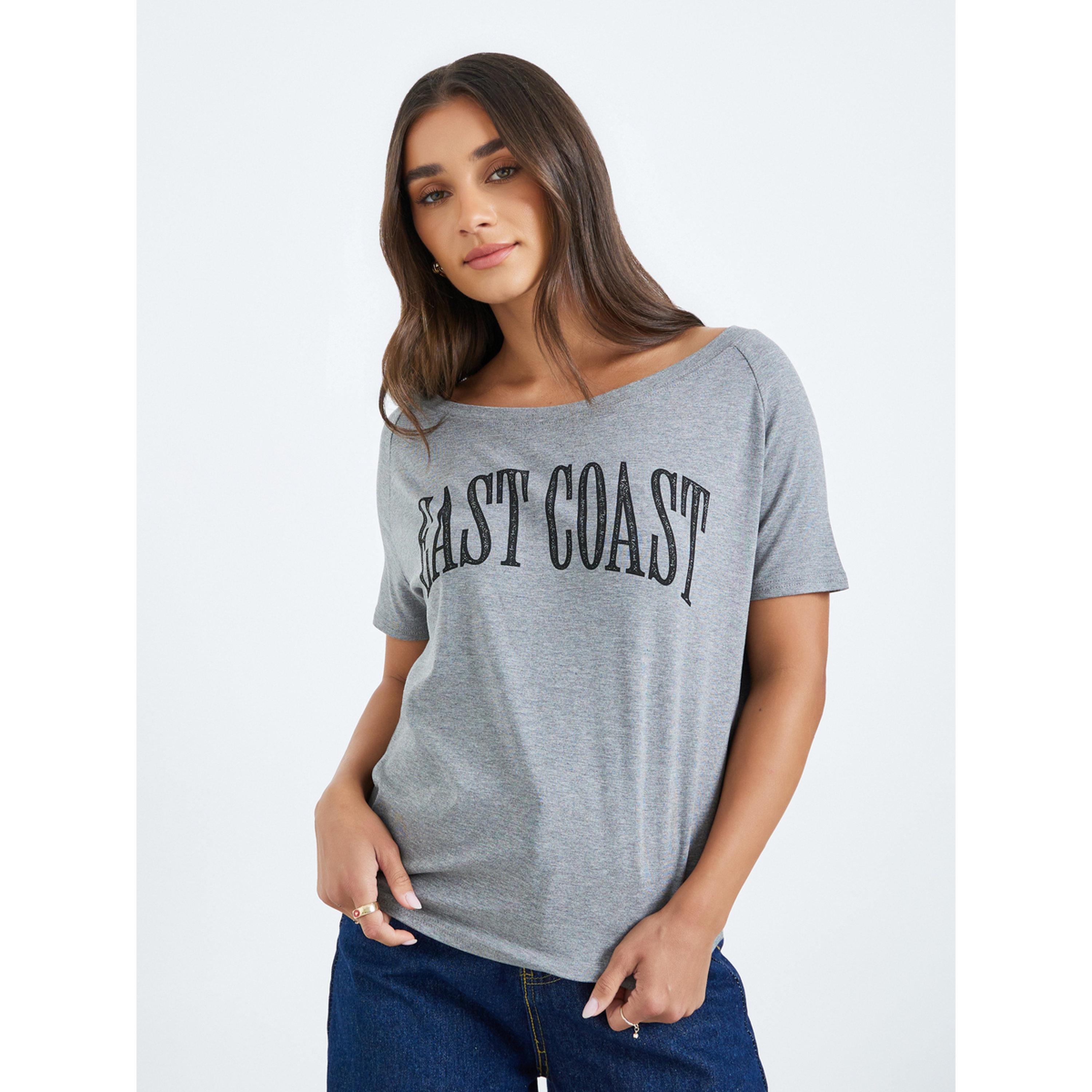 تيشيرت بطبعة كتابة وأكمام قصيرة-women-clothing-tshirts-image-1