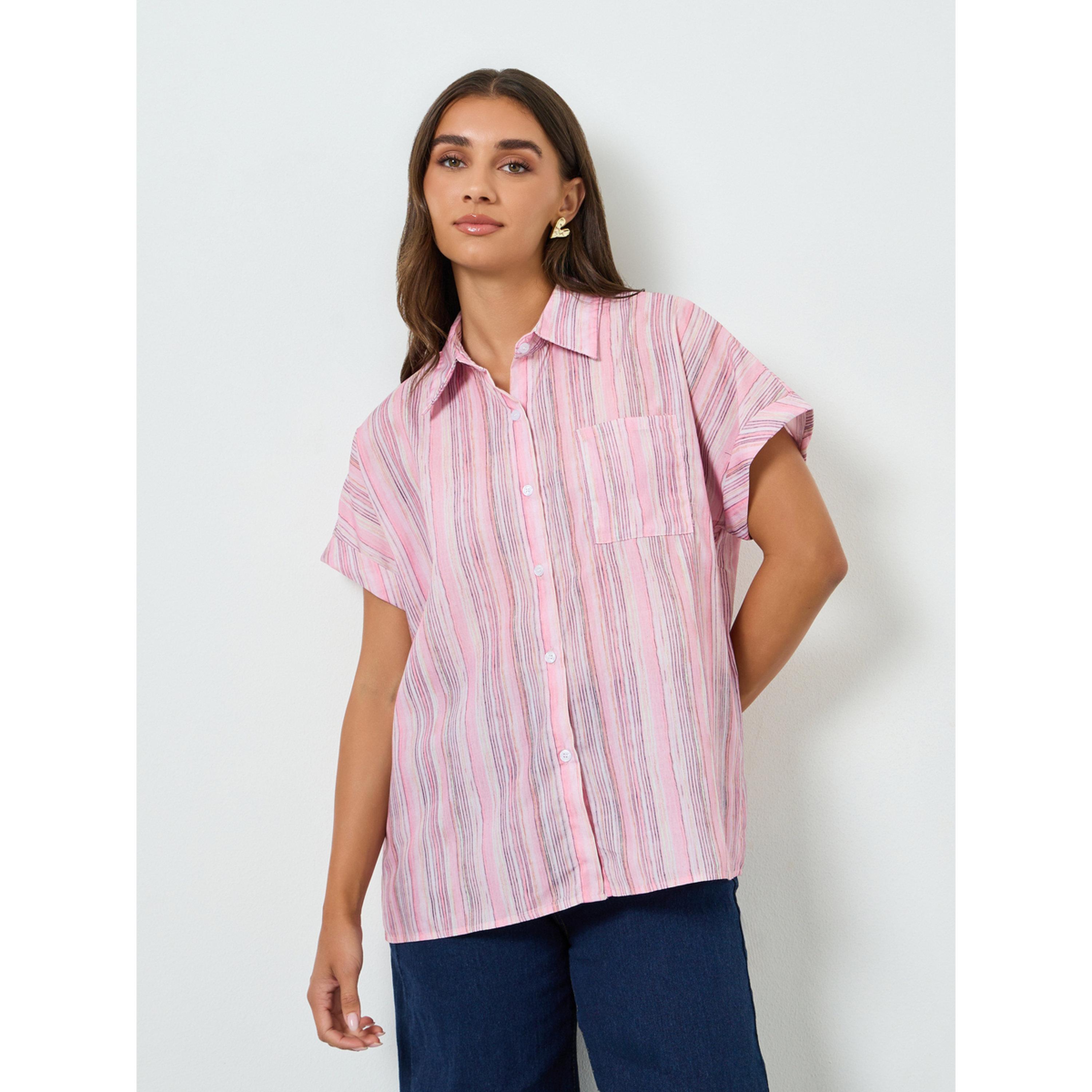 بلوزة مخططة بأكمام قصيرة-women-clothing-shirtsandblouses-shirts-image-1