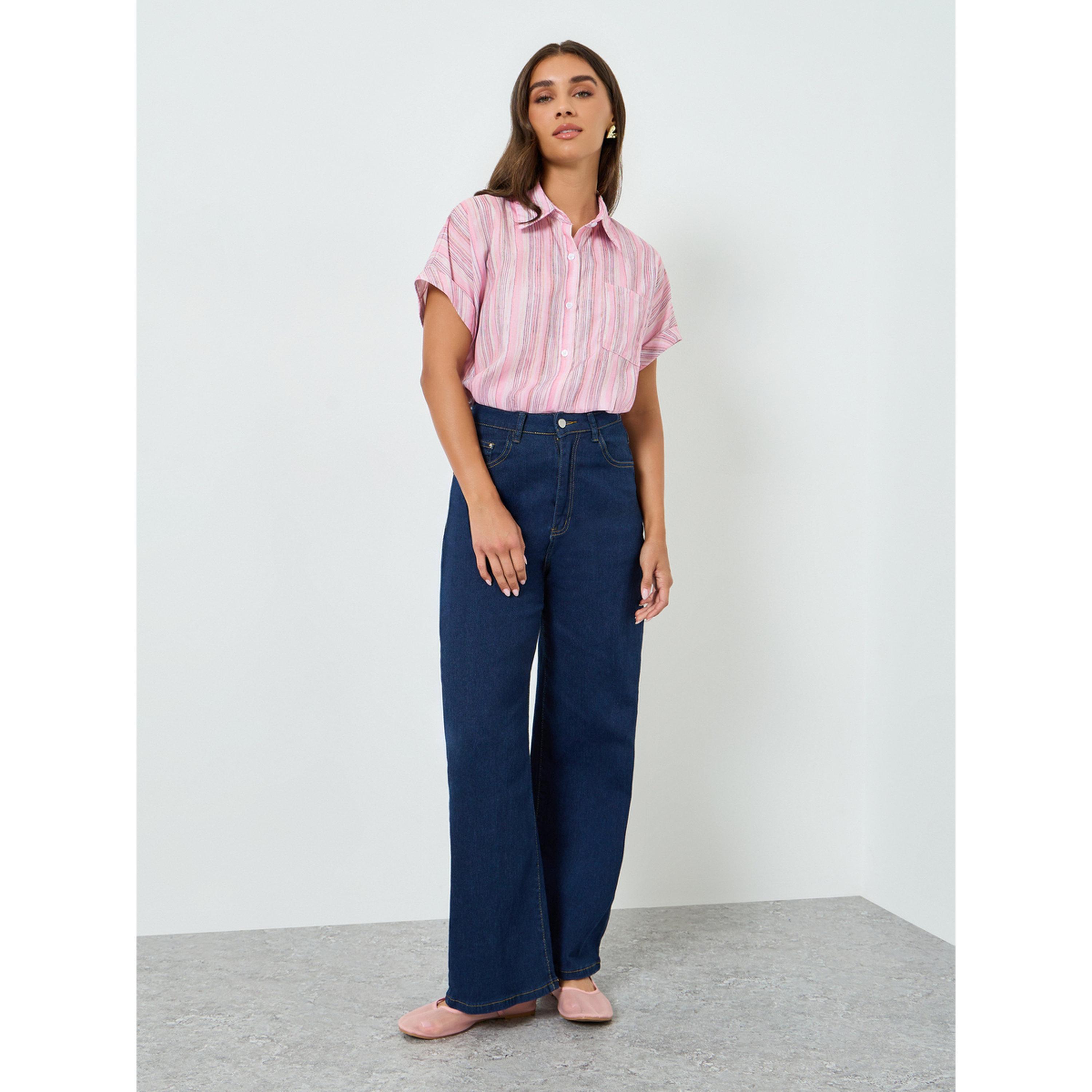 بلوزة مخططة بأكمام قصيرة-women-clothing-shirtsandblouses-shirts-image-2