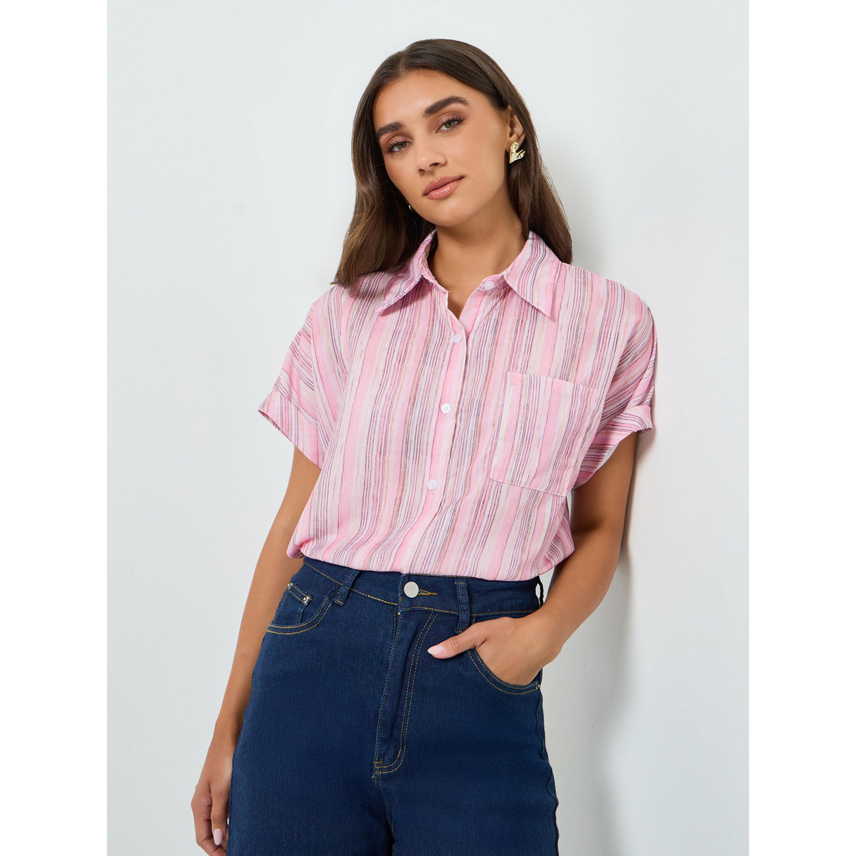 بلوزة مخططة بأكمام قصيرة-women-clothing-shirtsandblouses-shirts-image-3