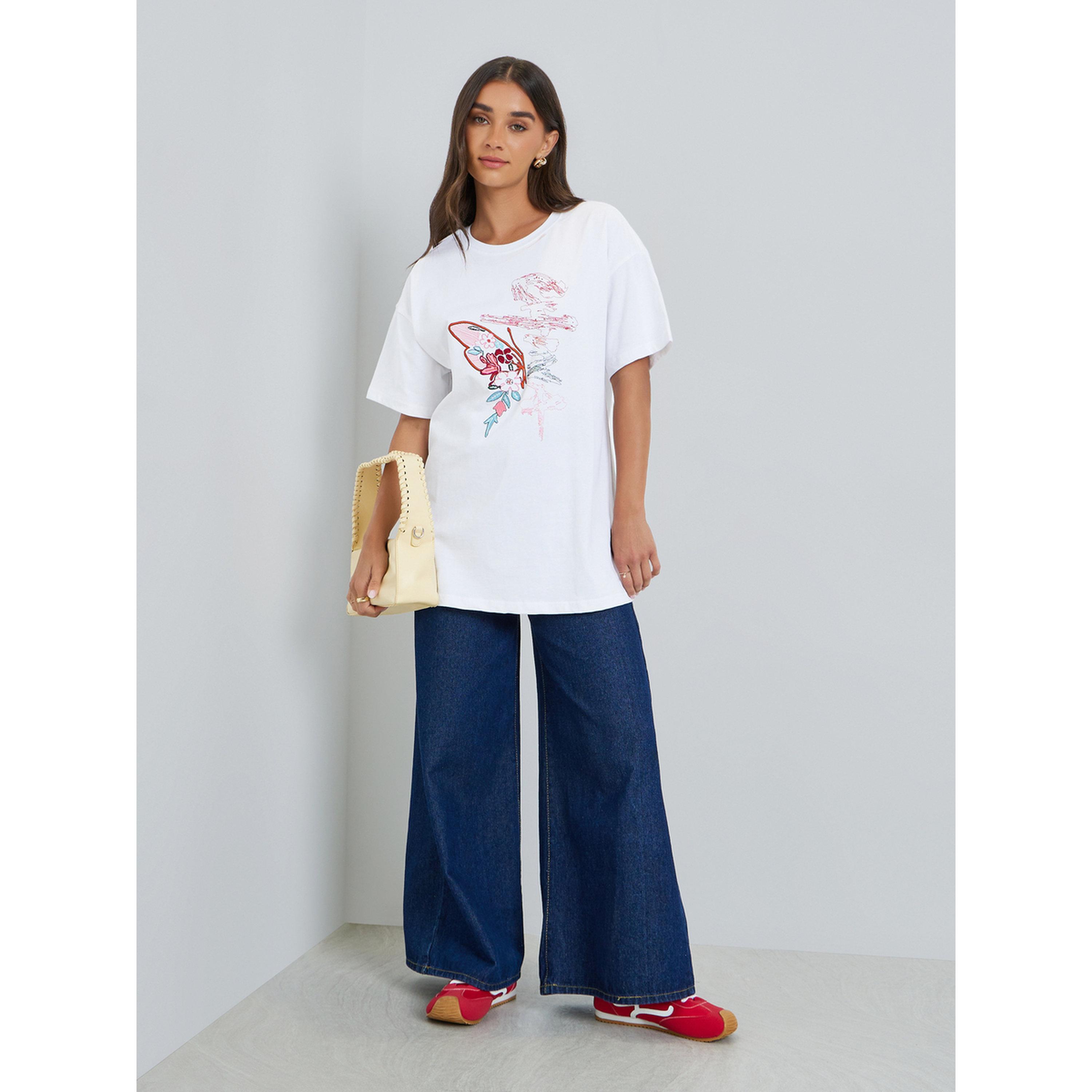 Styli Women White Floral Embroidered Oversized T-Shirt-women-clothing-tshirts-image-2