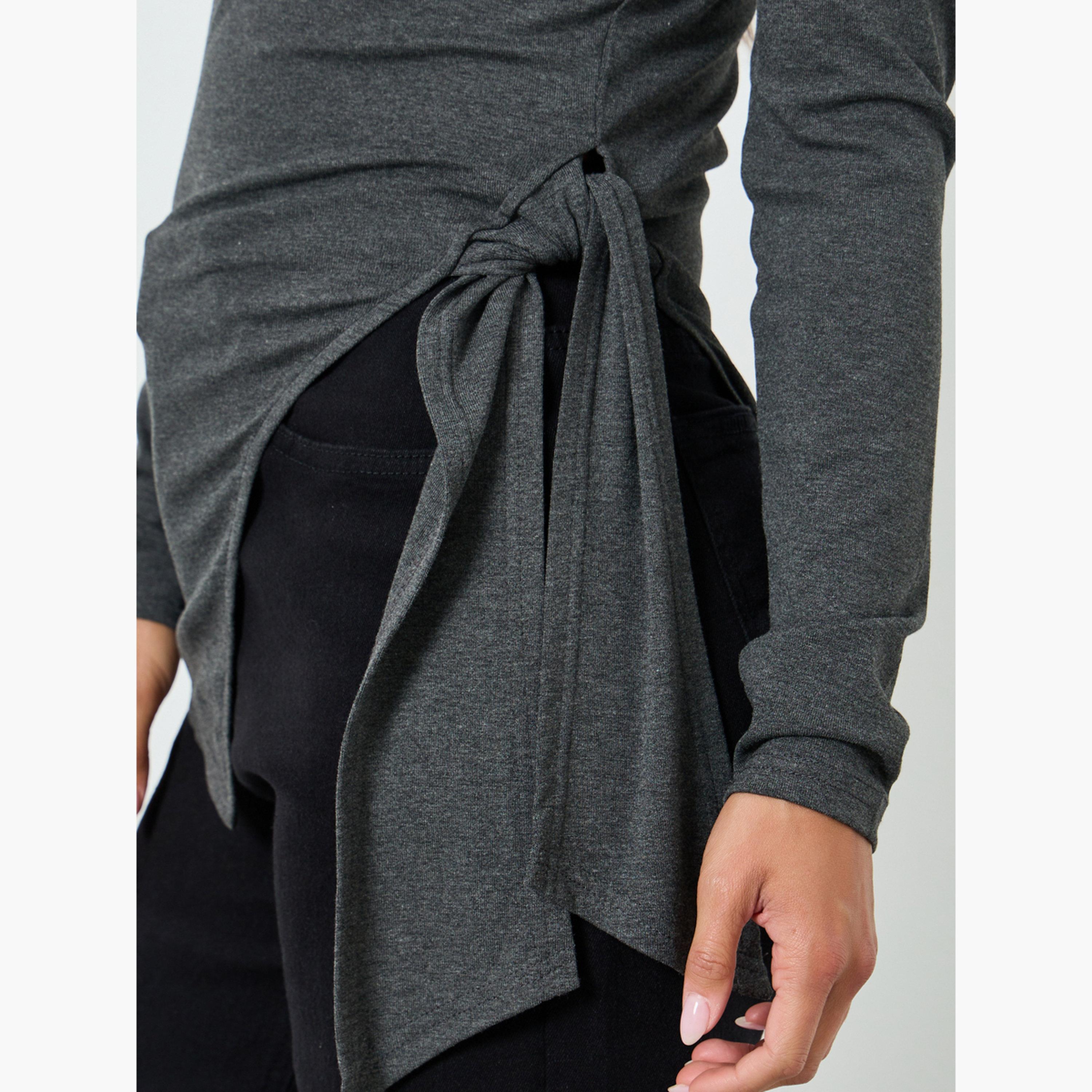 بلوزة رمادي طويل الأكمام بتصميم ملفوف-women-clothing-shirtsandblouses-blouses-image-4