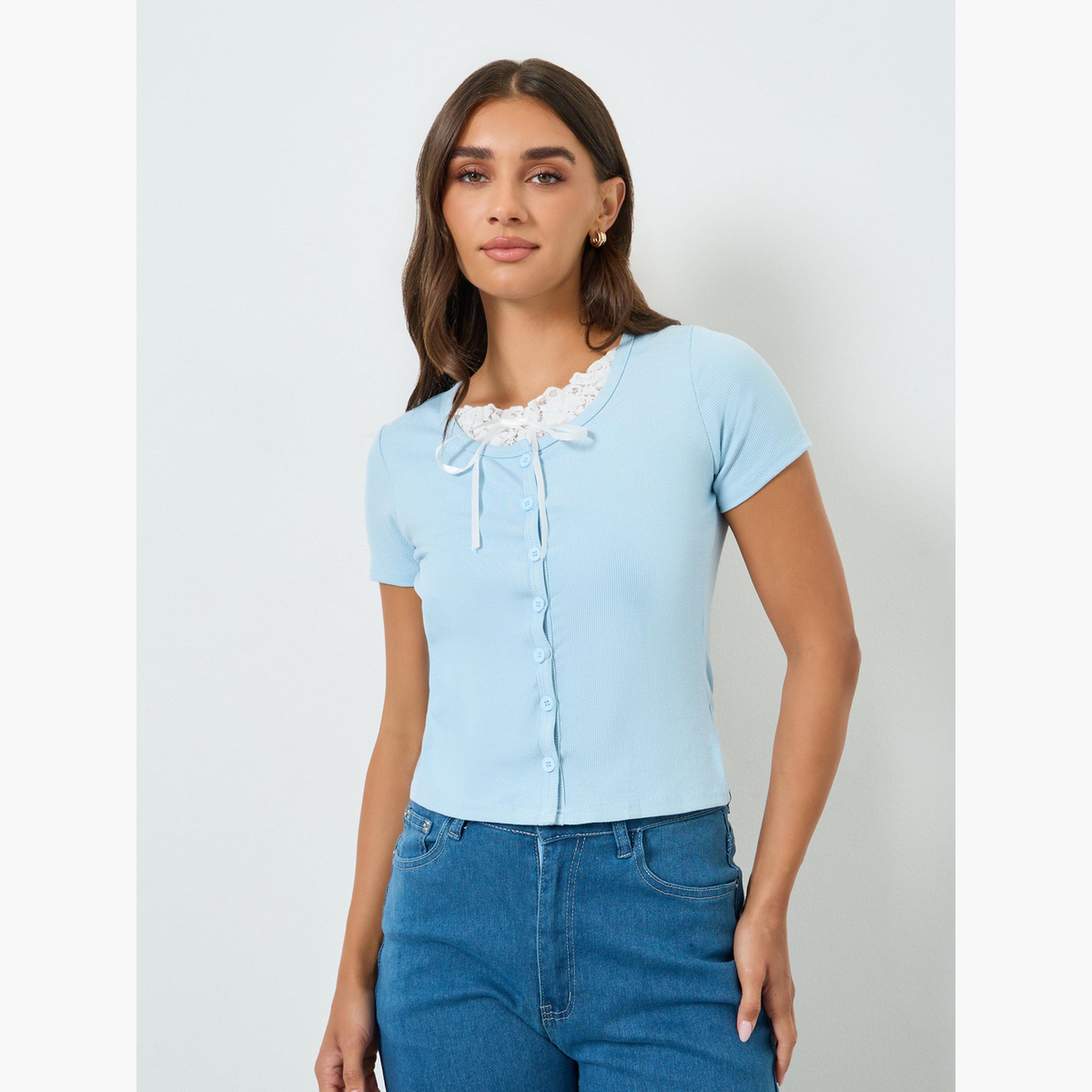 بلوزة منسوجة بحافة دانتيل-women-clothing-shirtsandblouses-blouses-image-1