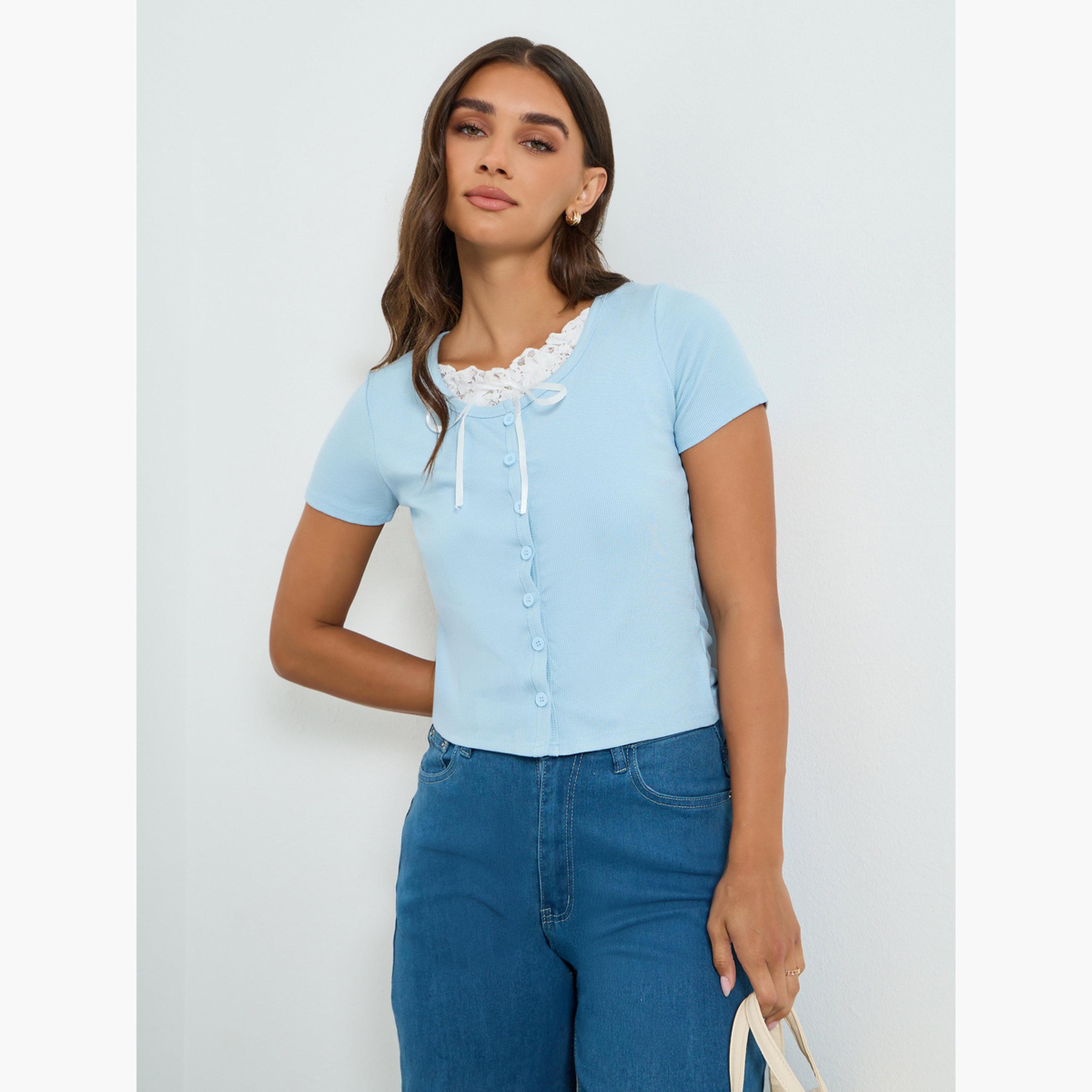 بلوزة منسوجة بحافة دانتيل-women-clothing-shirtsandblouses-blouses-image-3