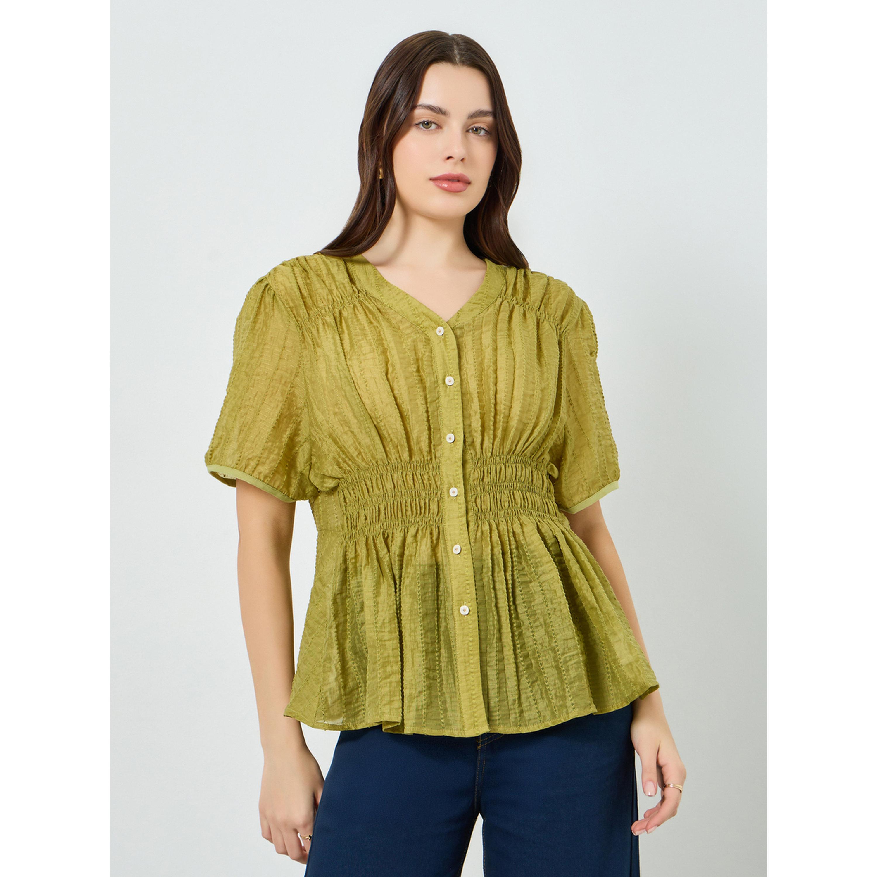 بلوزة بأزرار وخصر مطاطي للنساء-women-clothing-shirtsandblouses-blouses-image-1