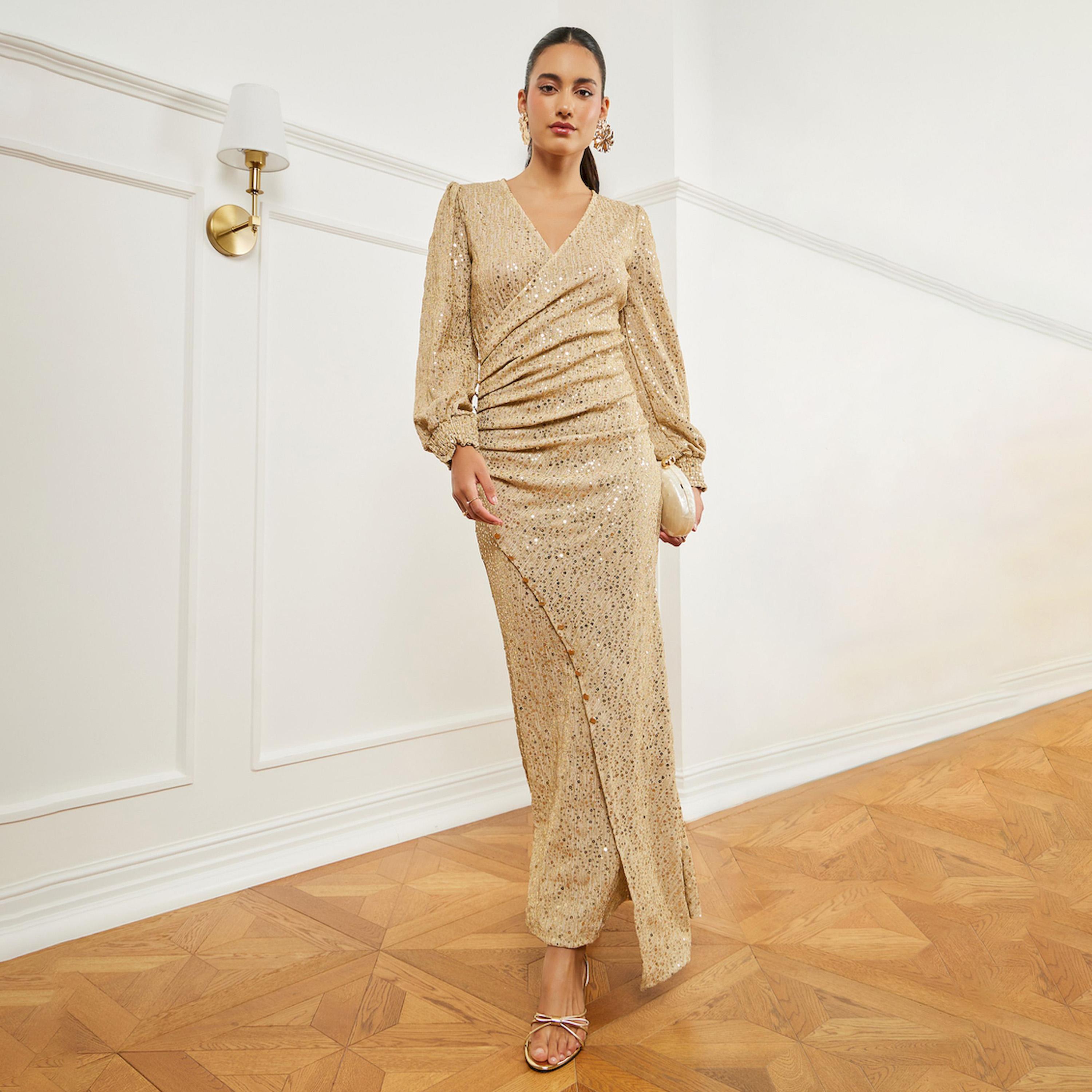 فستان طويل بكسرات ولامع-women-clothing-dresses-image-1