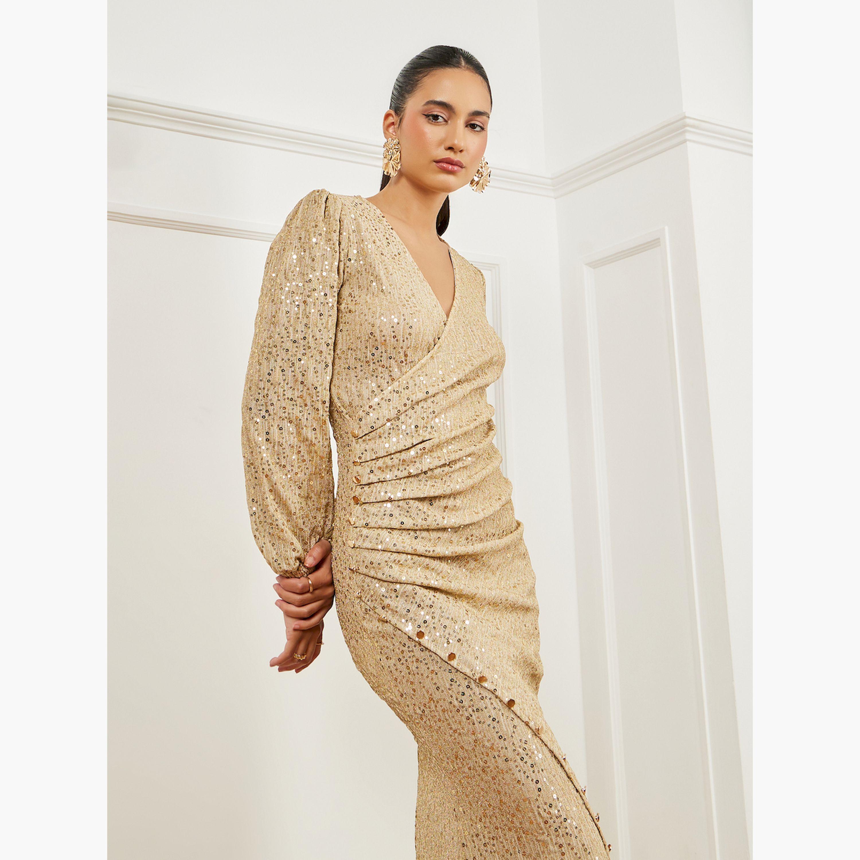 فستان طويل بكسرات ولامع-women-clothing-dresses-image-2