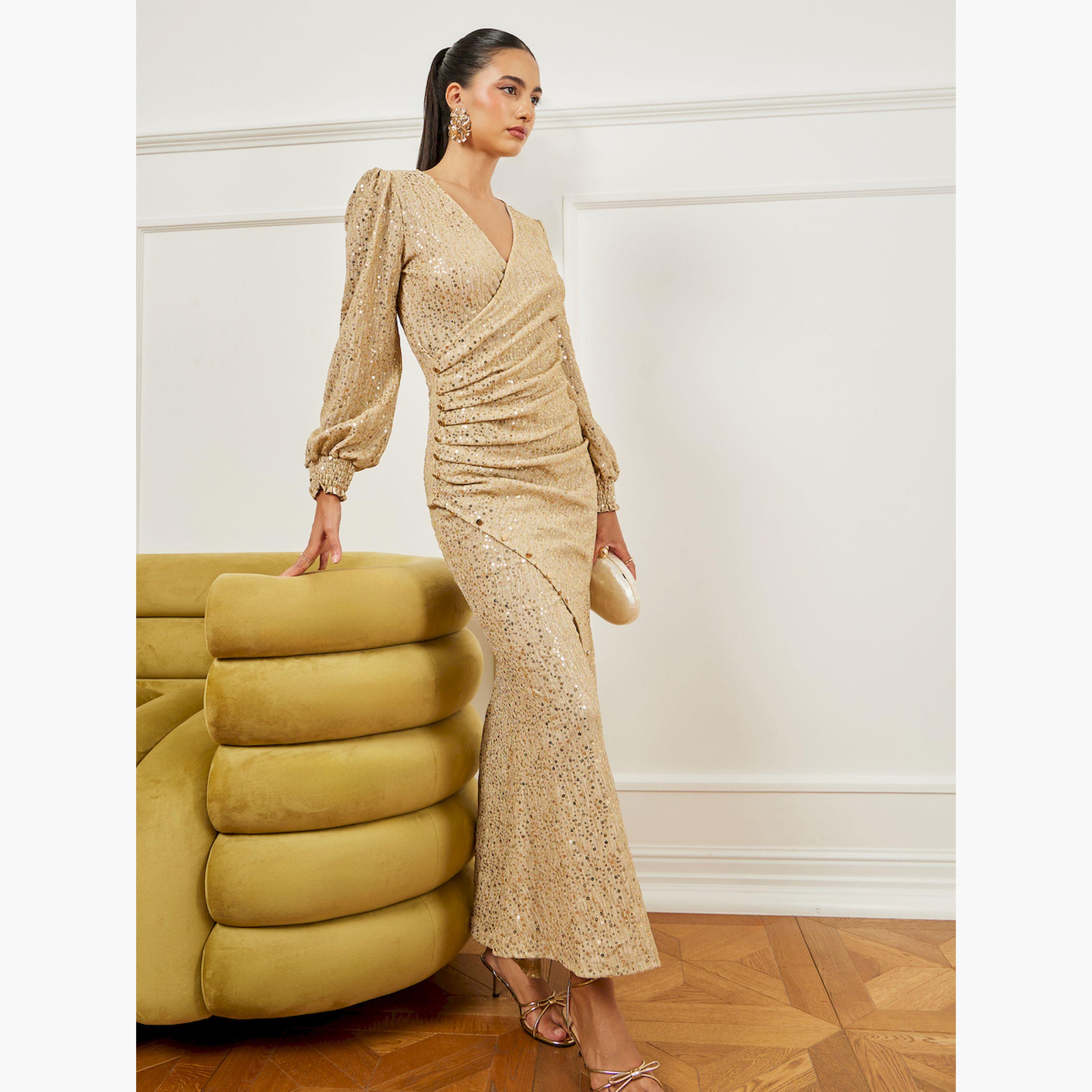 فستان طويل بكسرات ولامع-women-clothing-dresses-image-3