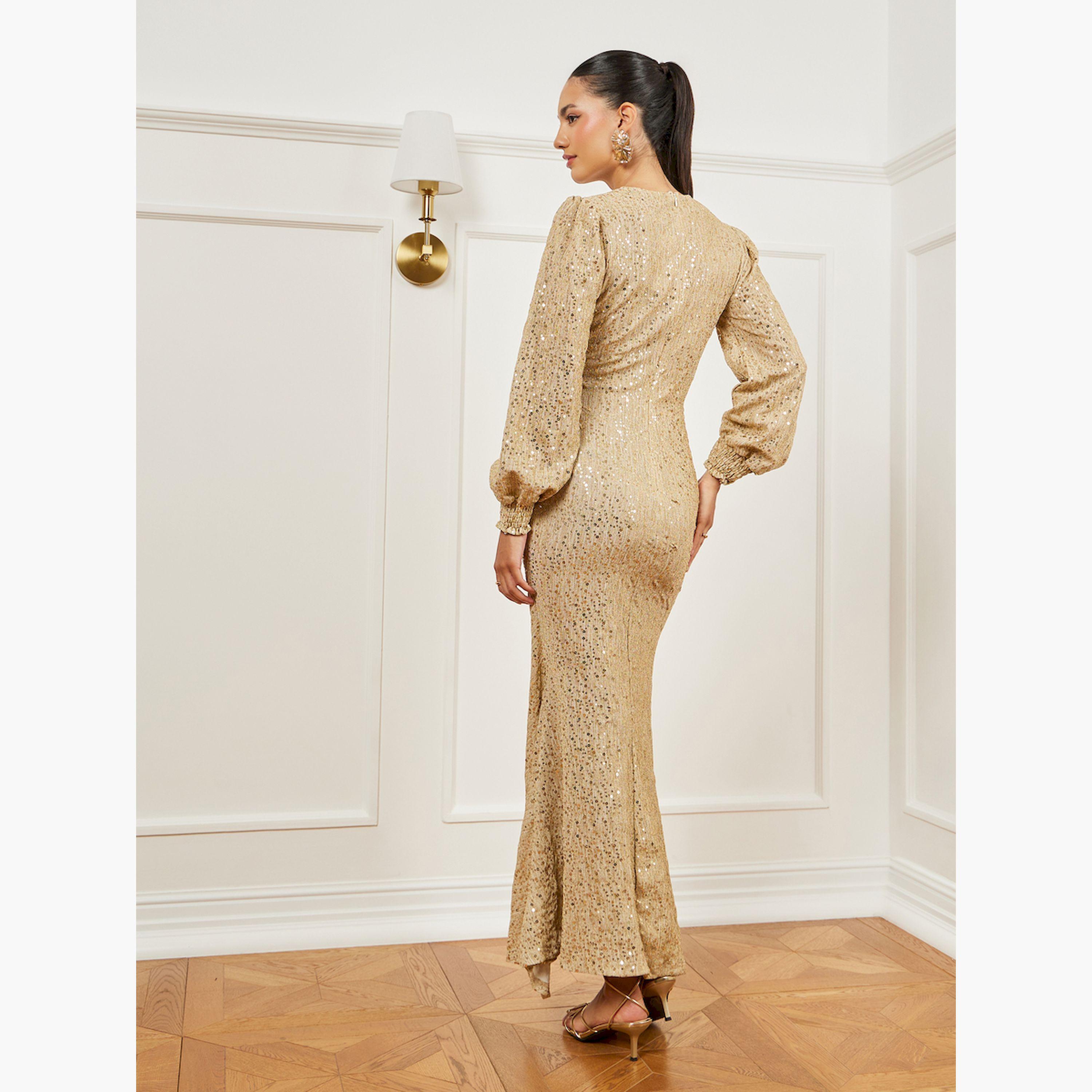 فستان طويل بكسرات ولامع-women-clothing-dresses-image-4
