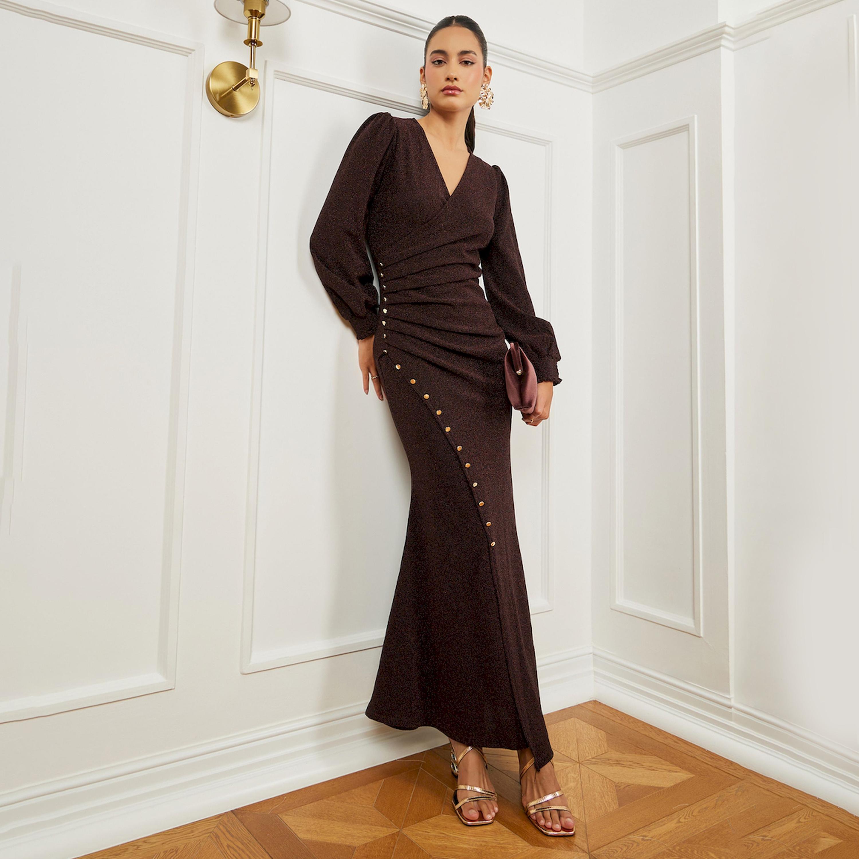فستان طويل بكسرات ولامع-women-clothing-dresses-image-1