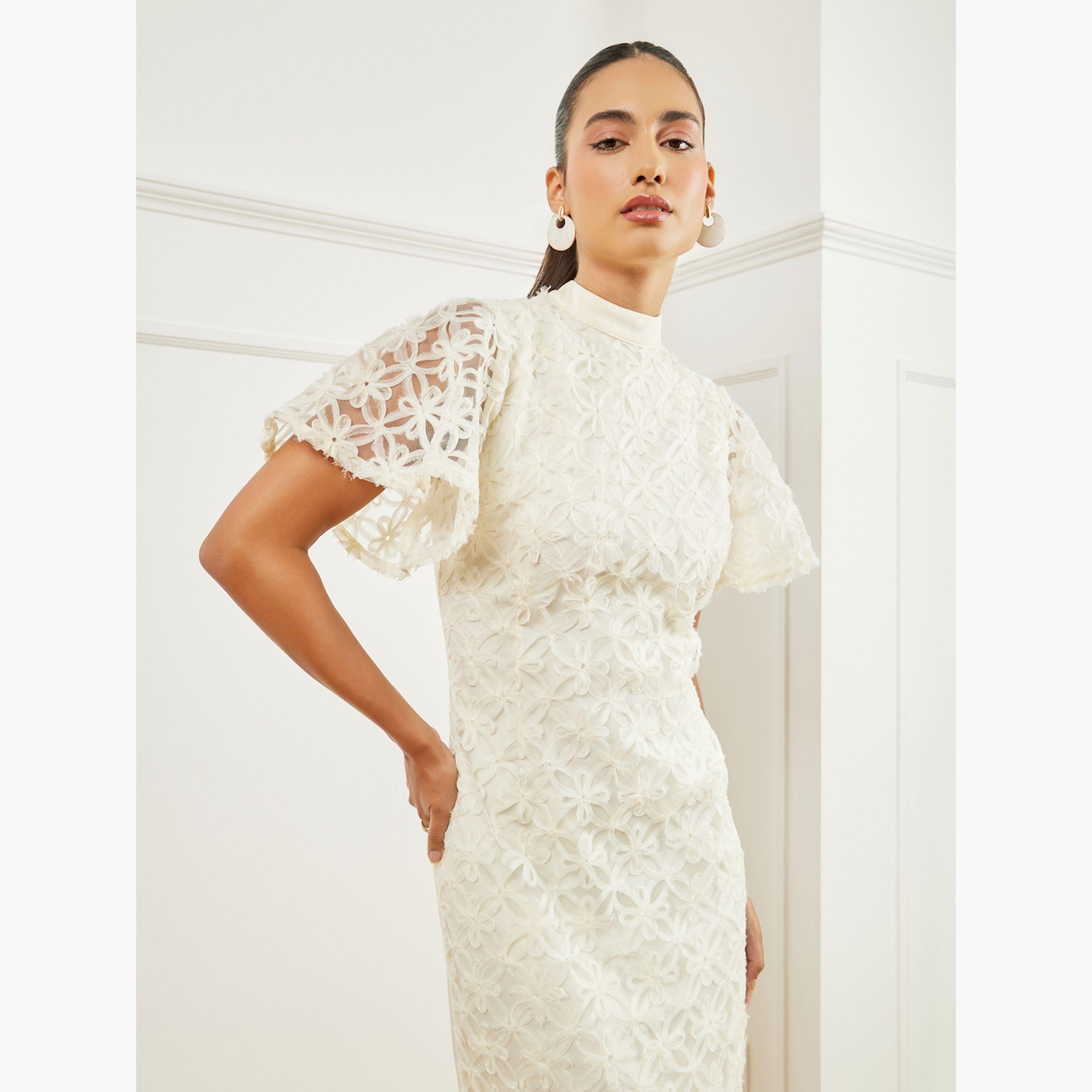 فستان ميدي دانتيل بحافة حورية البحر وأكمام قصيرة-women-clothing-dresses-image-2