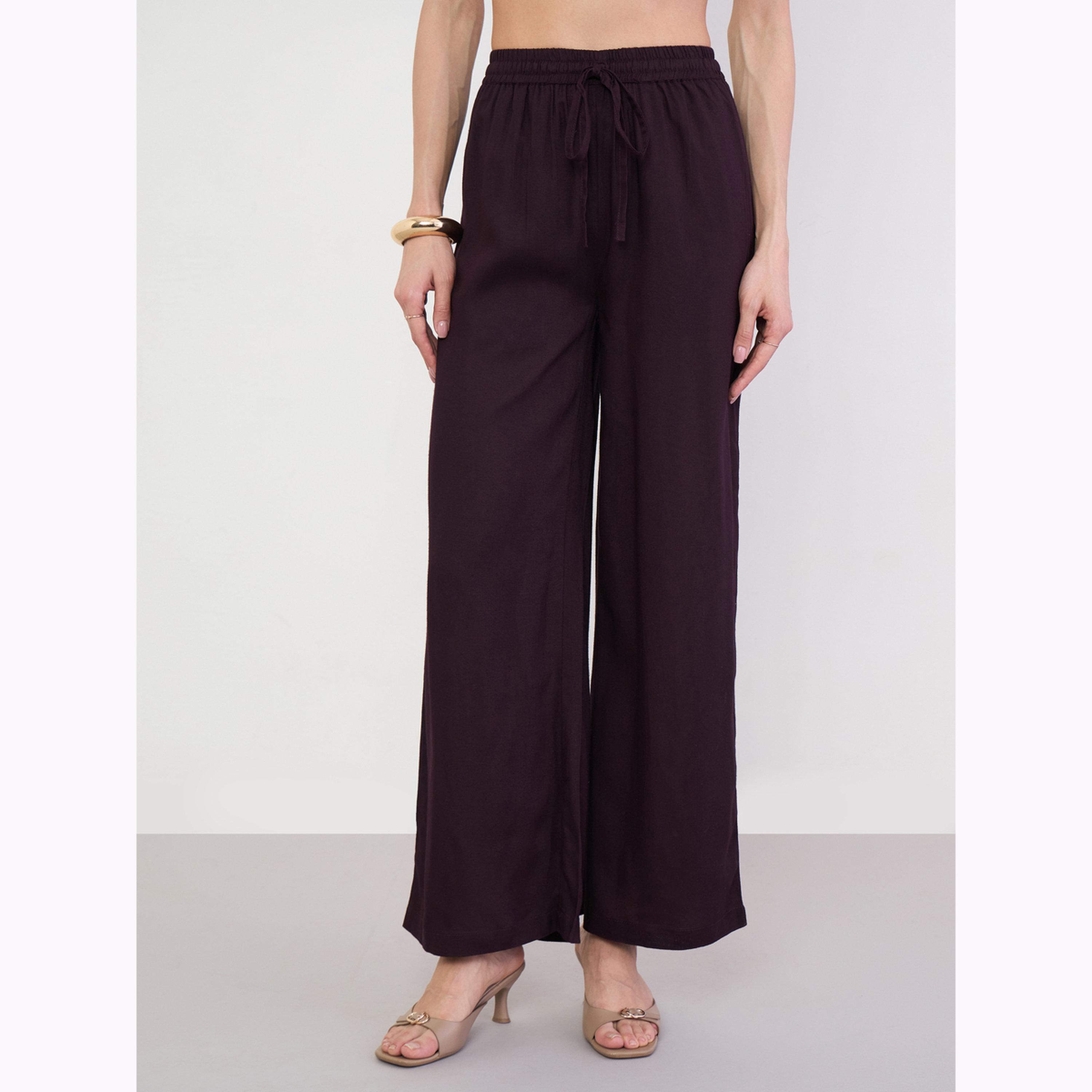 بنطال بأرجل واسعة ورباط سحب لون أرجواني-women-clothing-bottoms-joggers-image-1