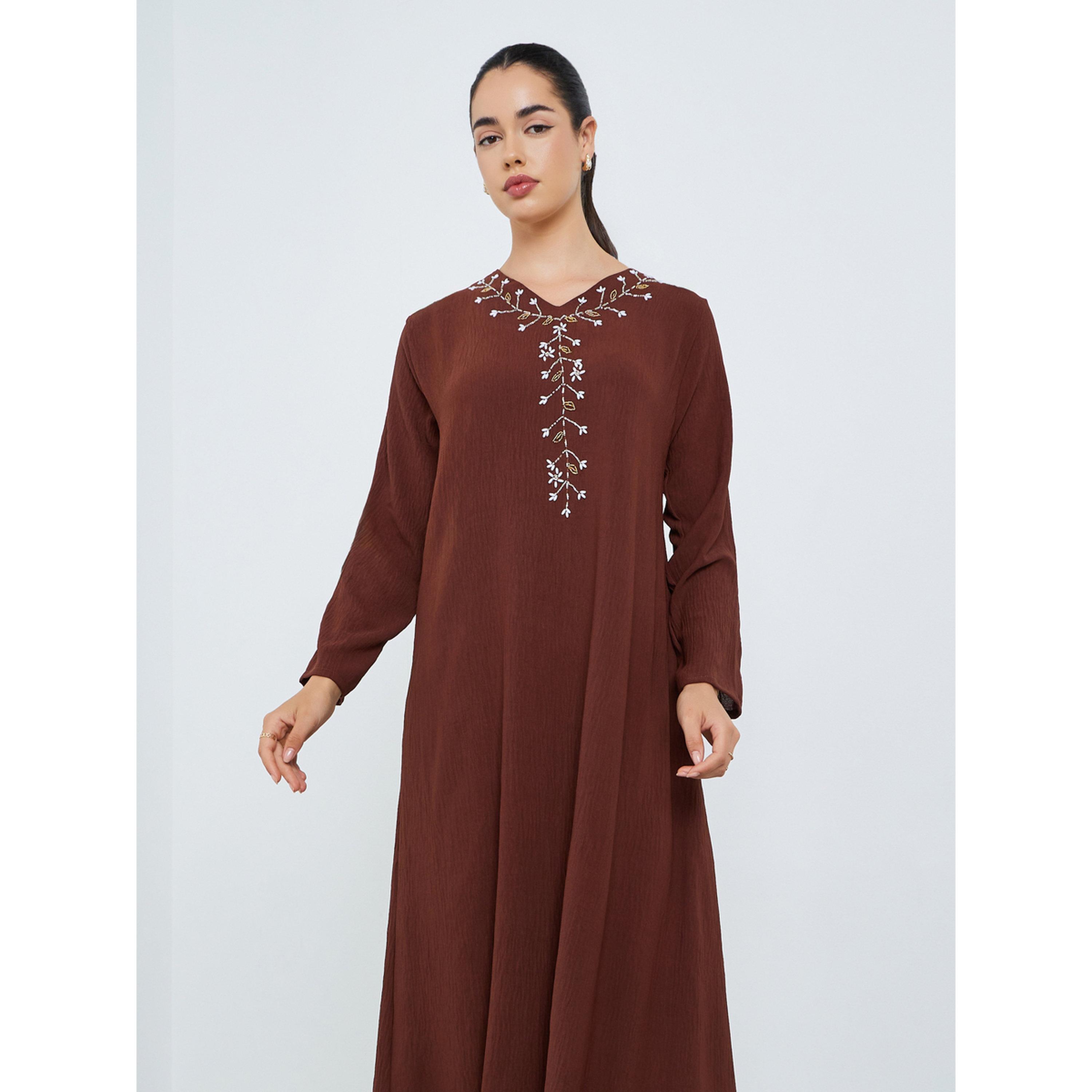 جلابية مطرزة بحافة واسعة للنساء-women-arabicclothing-jalabiyas-image-2
